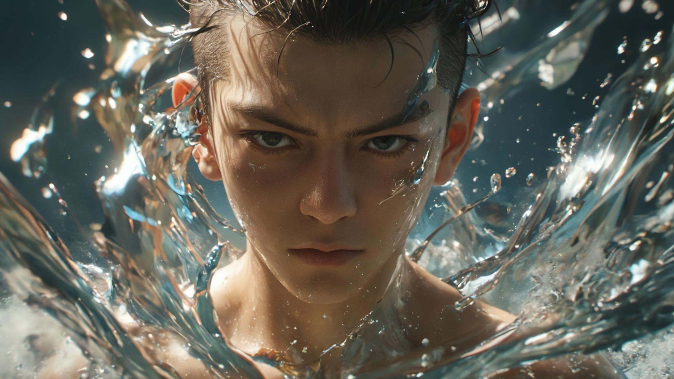 (8k, RAW photo, highly detailed,masterpiece, highest quality),rich colors,high contrast,full shot body photo of the most beautiful artwork in the world,cinematic light,fantasy,highres,xuer film still,solo,looking at viewer,short hair,black hair,1boy,closed mouth,upper body,male focus,water,black eyes,serious,realistic,bald,<lora:绪儿电影剧照-xuer film still:0.8>,