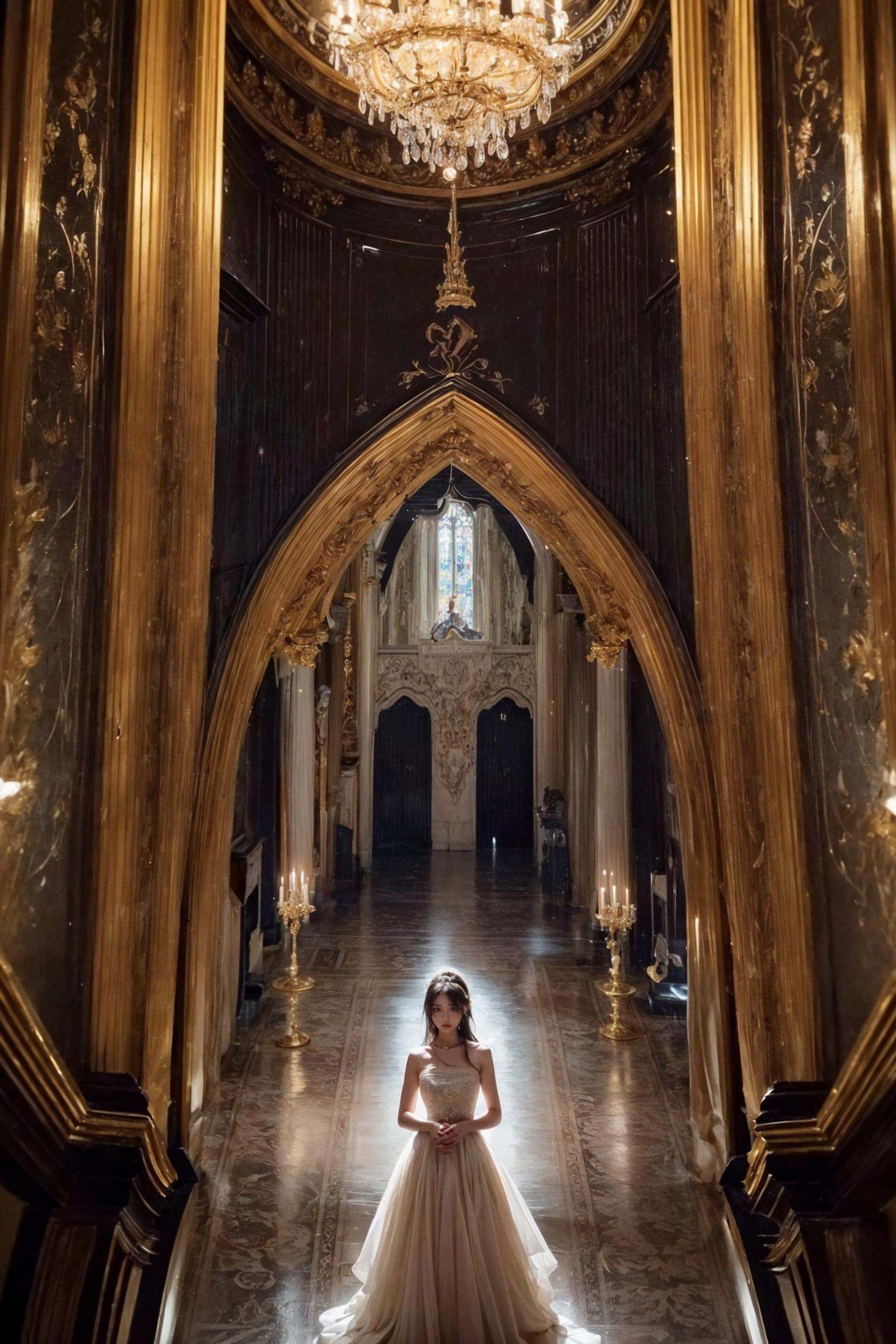 (best quality),((masterpiece)),(highres), (extremely detailed 8K wallpaper),(panorama:1.5)，((from above:1.2)),((((dramatic))), (((gritty))), (((intense))) film poster featuring a young woman as the central character，A shot with tension，Visual impact,giving the poster a dynamic and visually striking appearance,She stands confidently in the center of the poster, wearing a stylish and edgy outfit, with a determined expression on her face,   The background is dark and gritty, with a sense of danger and intensity, The text is bold and attention-grabbing, with a catchy tagline that adds to the overall feeling of drama and excitement，1girl，((((elegant)))), ((((luxurious)))), (((majestic))) (portrait of a young woman dressed in an exquisite gown andplaying a grand:1.2),  (imid shot:0.95),(imid shot,macro shot:1.25), sit，The black gown is made of fine silk fabric, with intricate embroidery and beading details that sparkle under the light，The dress gives her figure an hourglass shape and flows elegantly to the ground, (white hair:1.1)，shadows, darkness, rays of light, reflections, mist, smoke, halos, flickering, contrast, layered colors，Mafia Style，low-key, high-profile, trendy, traditional, classic, violent, luxurious, elegant, mysterious, majestic，The Godfather's Image，handsome, charming, charismatic, ruthless, commanding, tall, strong, mysterious, wise, full of stories，Italian Mafia Style，fashionable, classic, luxurious, delicate, traditional, romantic, shrewd, wise, pitiless, full of emotions，Mafia Film Light and Shadow Style，dark, gray, black and white, vivid colors, contrast, reflections, shaky camera，church，cathedral, you are greeted with a grandiose and opulent scene，The high ceilings of the hallways and galleries are adorned with intricate moldings and frescoes that create a sense of refined elegance，tapestries, and sculptures, which are set against deep red drapes or richly decorated wallpaper，giving the artwork an almost mystical quality，