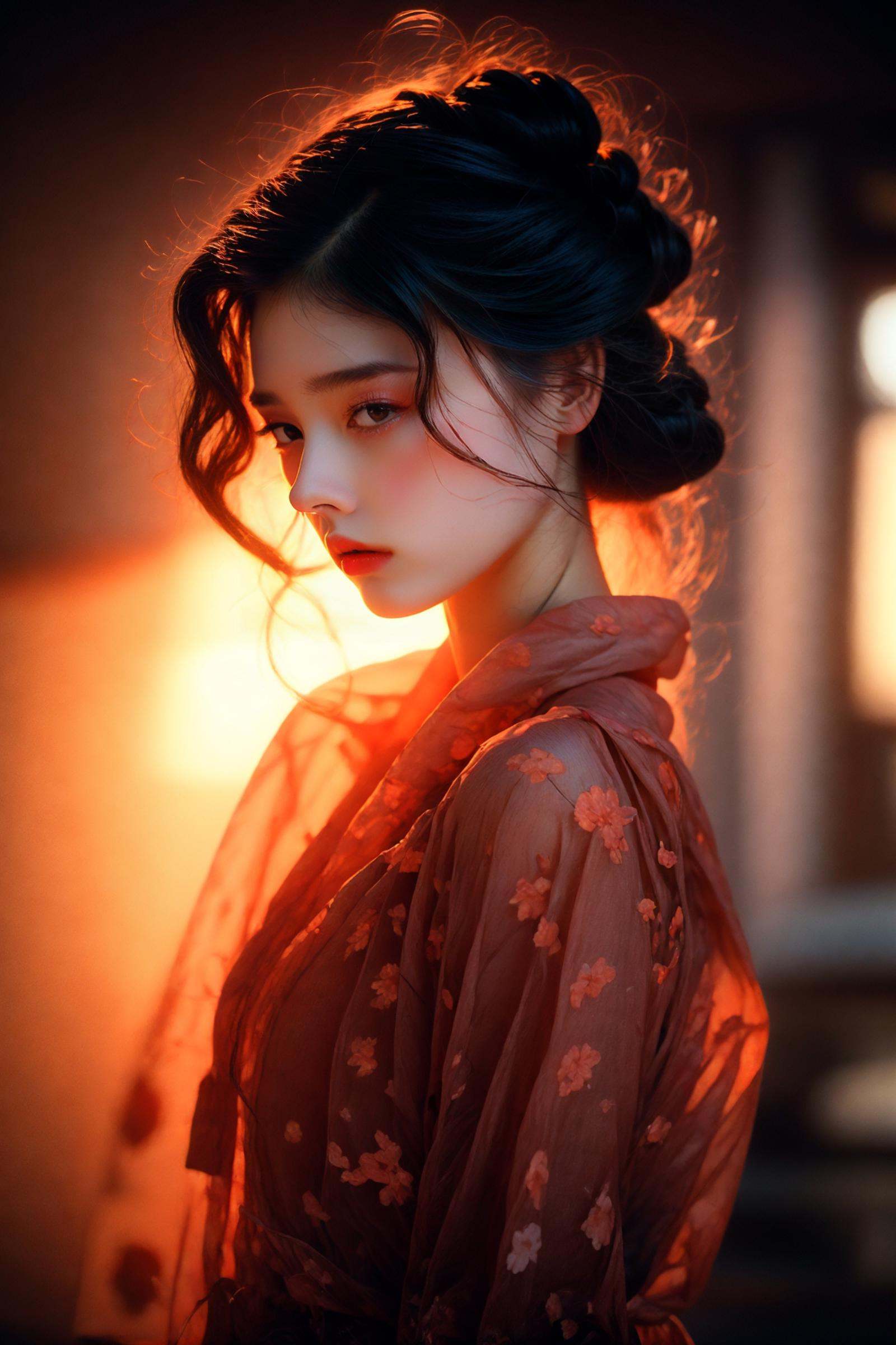portrait of 1girl by Bill Henson,depressed,tears,streaming tears,ruins,shadows,dramatic lighting,sunset,(full body:0.9),contemporary,dark,expressionism,dystopia,industrial,  Phantom light，<lora:绪儿-桃青光影Phantom light:0.8> ，pretty:，<lora:绪儿-混血脸pretty:0.7>