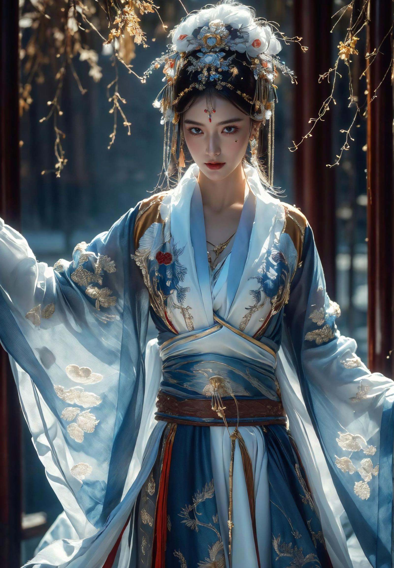 ultra high resolution,((masterpiece))),(((best quality))),((super detailed)),((extremely delicate and beautiful)),cinematic light,detailed environment,(real),(8k, RAW photo, best quality, masterpiece:1.2),(realistic, photo-realistic:1.37),extremely detailed,photography,Amazing,finely detailed,best quality,ultra high res,xuer embroidery,<lora:绪儿-刺绣汉服xuer embroidery:0.8>,