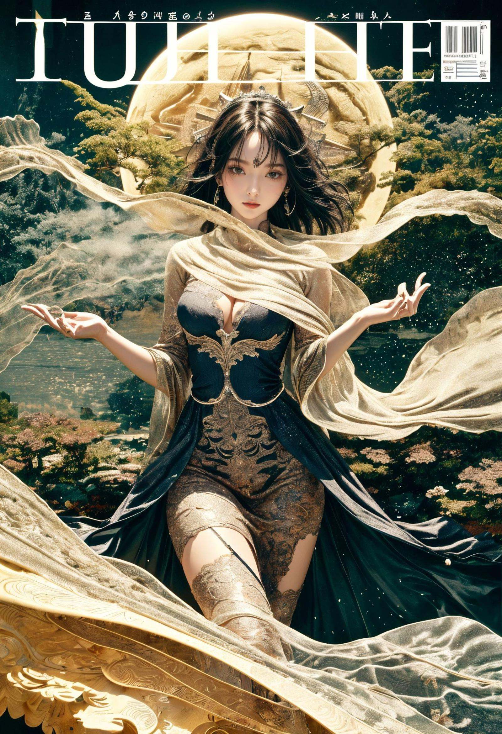 best quality,official art,beautiful and aesthetic:1.2),(fractal art:1.2),offcial art,colorful,Colorful background,splash of color,movie perspective,advertising style,magazine cover,32K,extremely detailed,photography,Amazing,finely detailed,best quality,ultra high res,The color palette is mainly dark with splashes of vibrant colors,giving the poster a dynamic and visually striking appearance,tachi-e (magazine:1.3),(cover-style:1.3),colorful,orient inspired,sky,<lora:绪儿-东方灵韵xuer orient inspired:0.8>,<lora:add_detail:0.8>,<lora:SDXLrender_v2.0:1>,