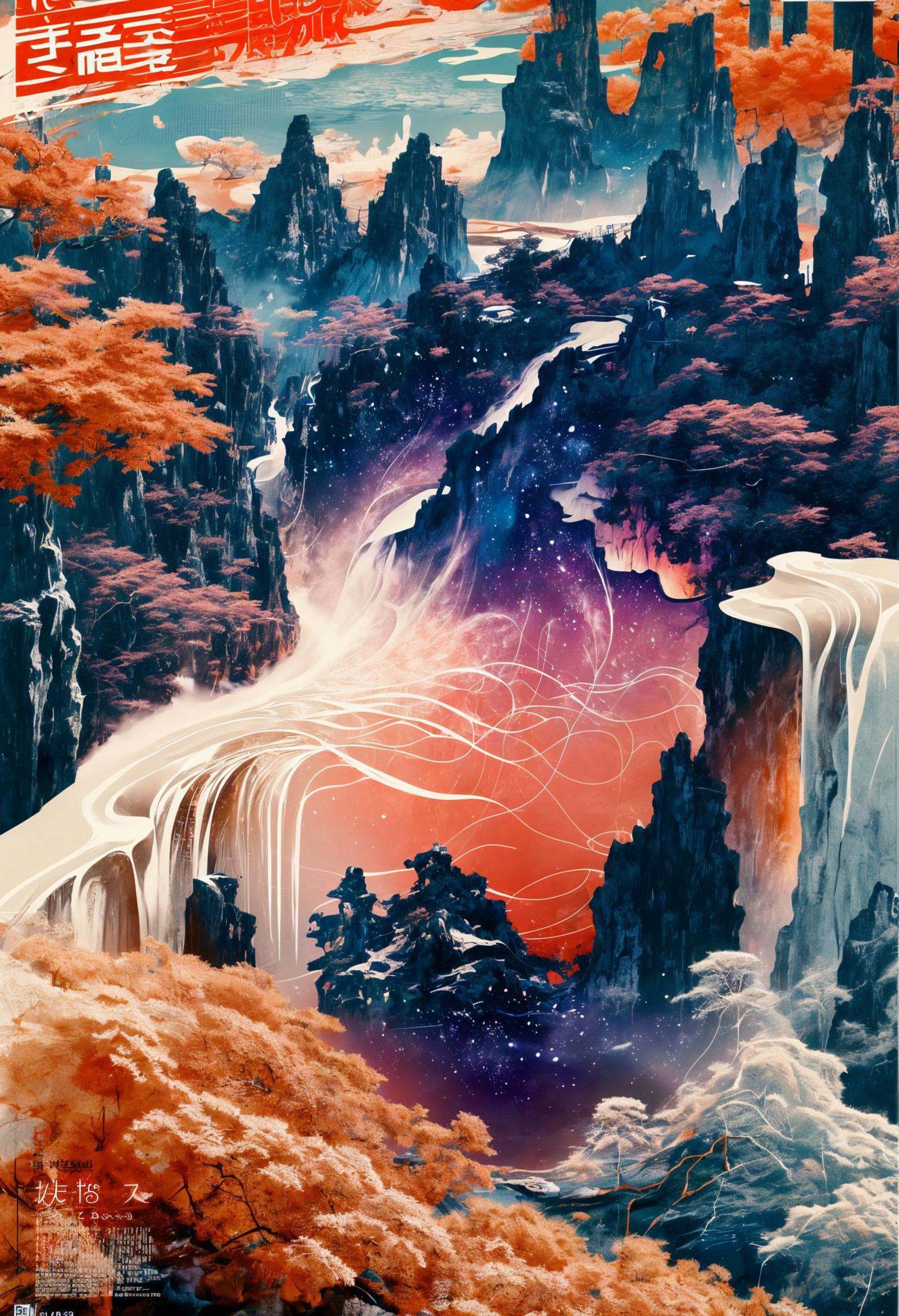 best quality,official art,beautiful and aesthetic:1.2),(fractal art:1.2),offcial art,colorful,Colorful background,splash of color,movie perspective,advertising style,magazine cover,32K,extremely detailed,photography,Amazing,finely detailed,best quality,ultra high res,The color palette is mainly dark with splashes of vibrant colors,giving the poster a dynamic and visually striking appearance,tachi-e (magazine:1.3),(cover-style:1.3),colorful,orient inspired,sky,<lora:绪儿-东方灵韵xuer orient inspired:0.8>,
