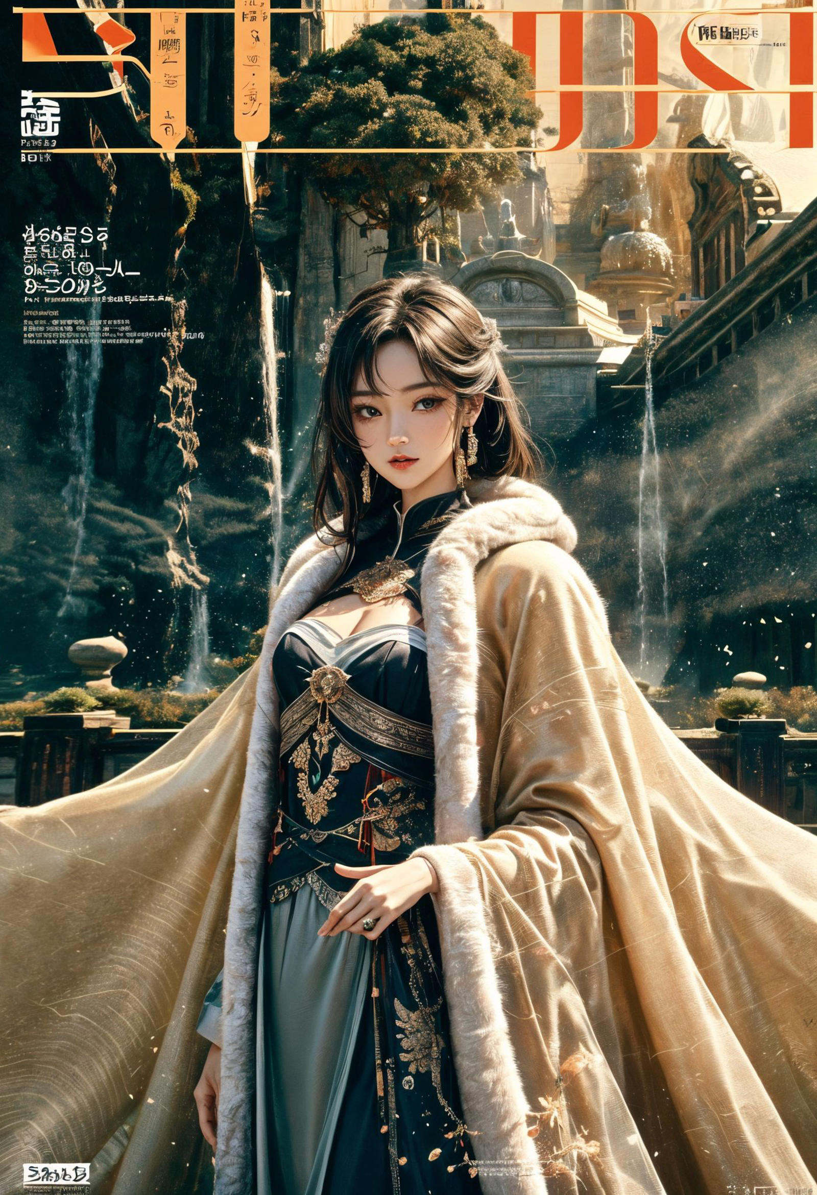 best quality,official art,beautiful and aesthetic:1.2),(fractal art:1.2),offcial art,colorful,Colorful background,splash of color,movie perspective,advertising style,magazine cover,32K,extremely detailed,photography,Amazing,finely detailed,best quality,ultra high res,The color palette is mainly dark with splashes of vibrant colors,giving the poster a dynamic and visually striking appearance,tachi-e (magazine:1.3),(cover-style:1.3),colorful,orient inspired,sky,<lora:绪儿-东方灵韵xuer orient inspired:0.8>,<lora:add_detail:0.8>,<lora:SDXLrender_v2.0:1>,
