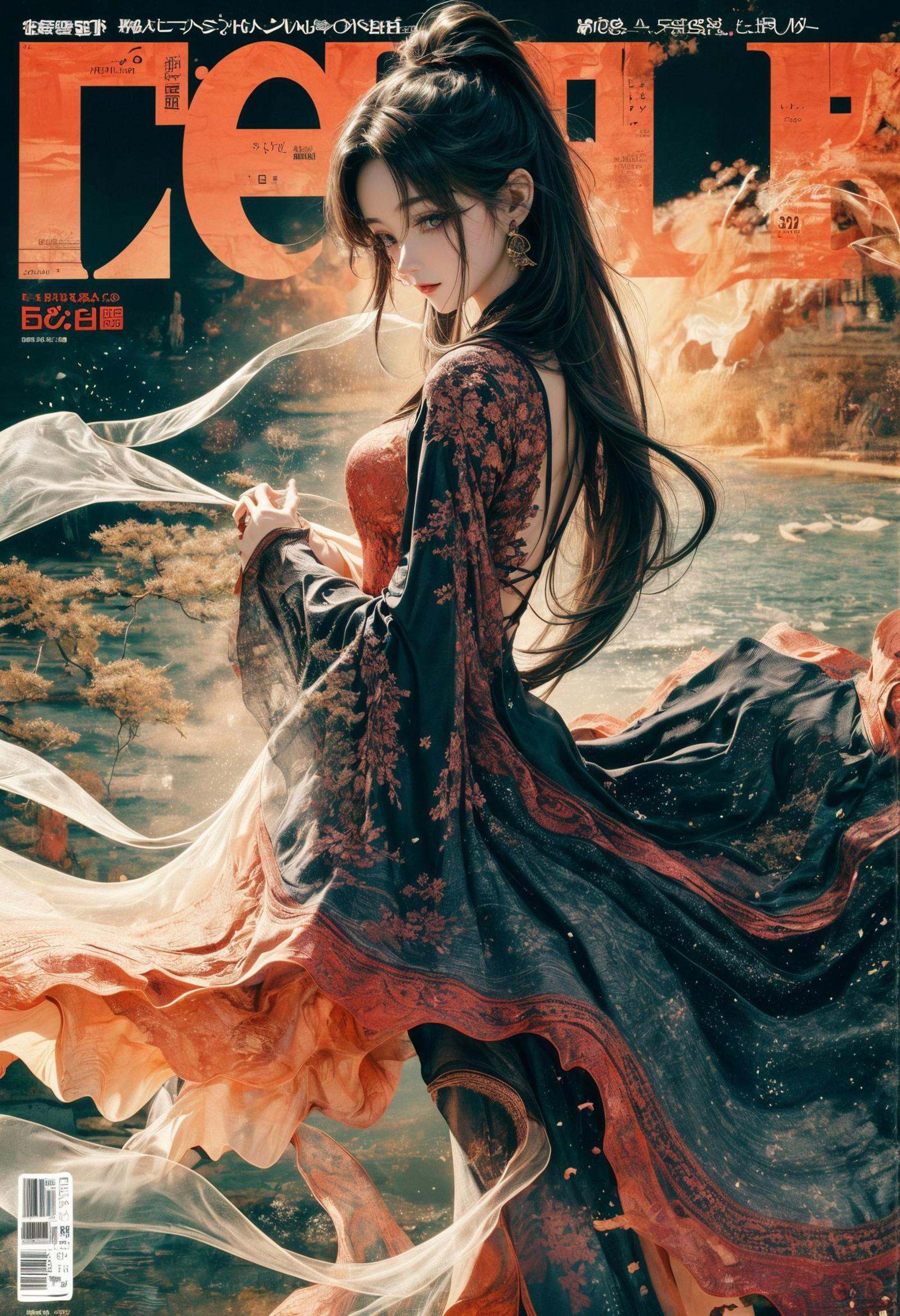 best quality,official art,beautiful and aesthetic:1.2),(fractal art:1.2),offcial art,colorful,Colorful background,splash of color,movie perspective,advertising style,magazine cover,32K,extremely detailed,photography,Amazing,finely detailed,best quality,ultra high res,The color palette is mainly dark with splashes of vibrant colors,giving the poster a dynamic and visually striking appearance,tachi-e (magazine:1.3),(cover-style:1.3),colorful,orient inspired,sky,<lora:绪儿-东方灵韵xuer orient inspired:0.8>,<lora:add_detail:0.8>,