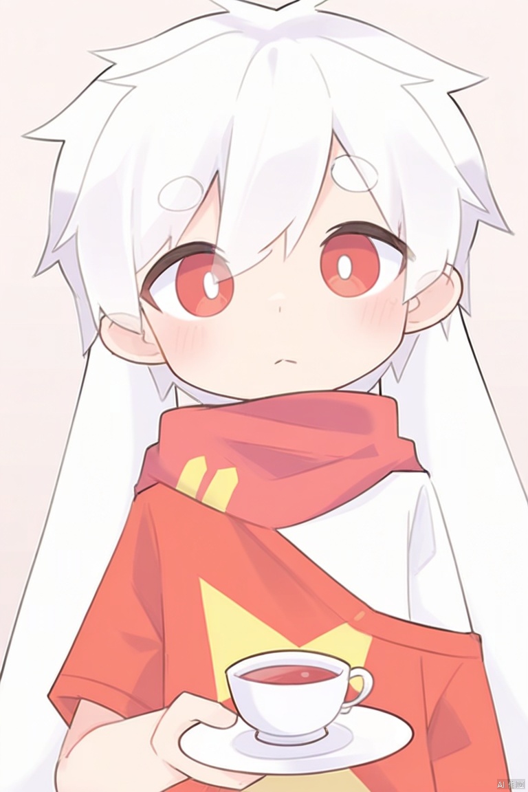 saucer_/(saucer752/),
solo,male_focus,cute,shota,
vup-bai,(white_hair,red_eyes),(floppy_ears,lop_rabbit_ears),
red_t-shirt,single_sleeve,red_scarf,
BREAK,
portrait,
(masterpiece, best quality:1.1),