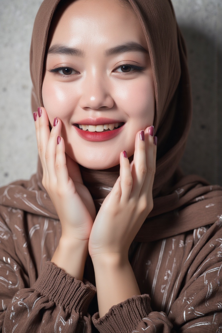 Close-up,  Chinese Muslim female,  happy face on Tensor.Art