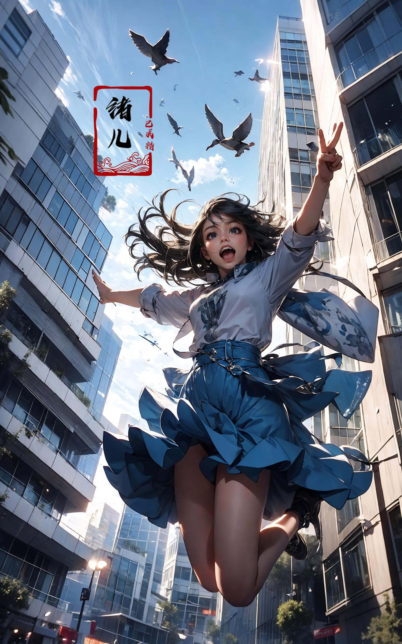 jumping,  1girl,  open mouth by B站绪儿已成精 on Tensor.Art