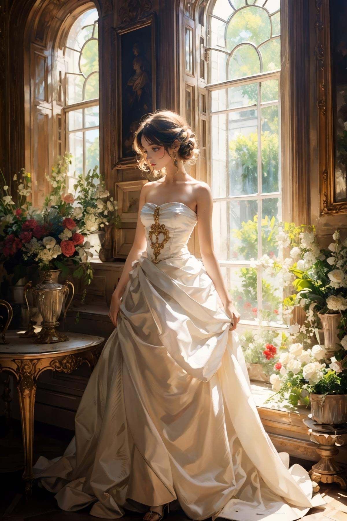 Rococo style,  bare shoulders,  strapless dress on Tensor.Art