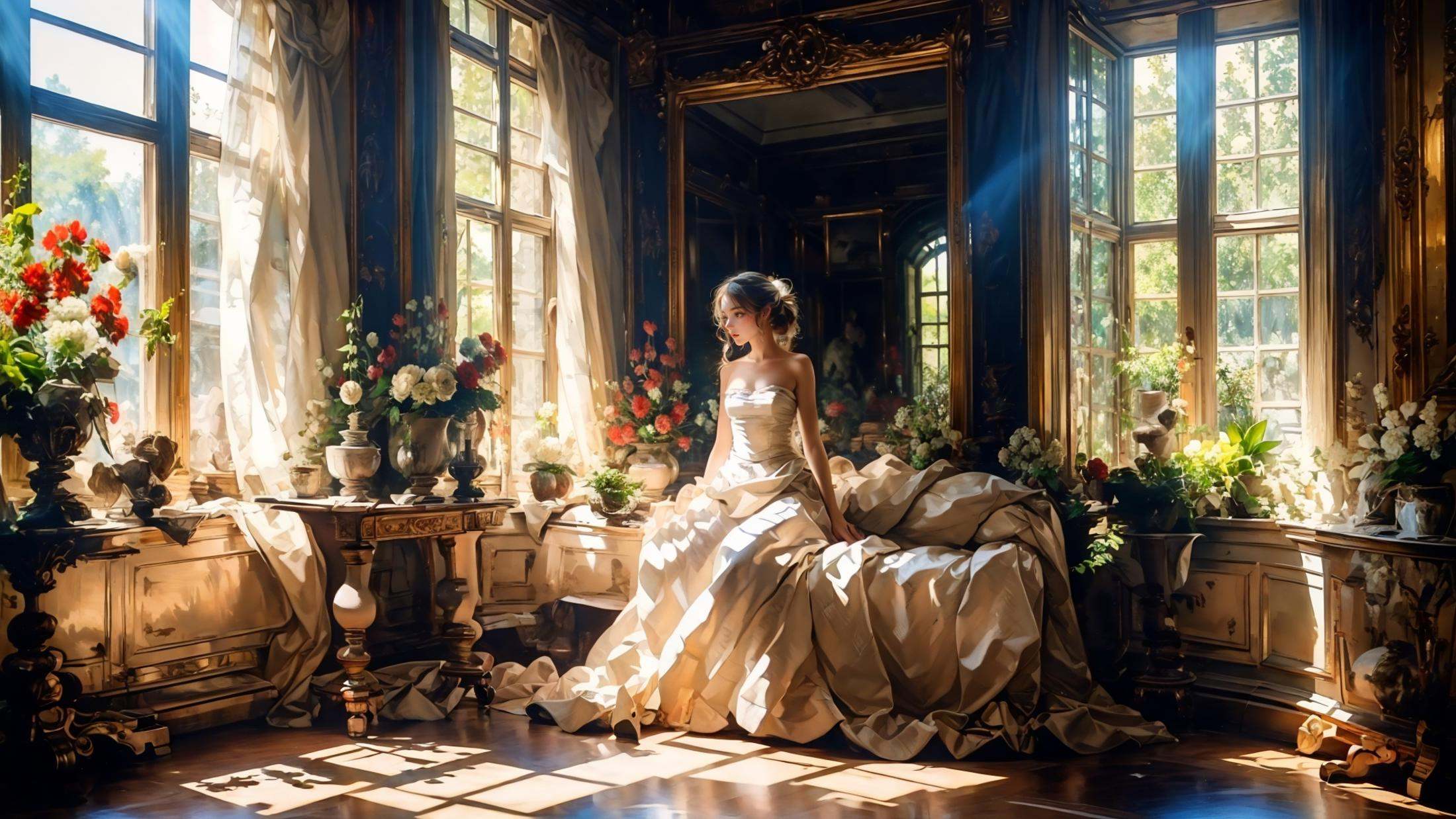 Rococo style,  bare shoulders,  strapless dress by B站绪儿已成精 on Tensor.Art