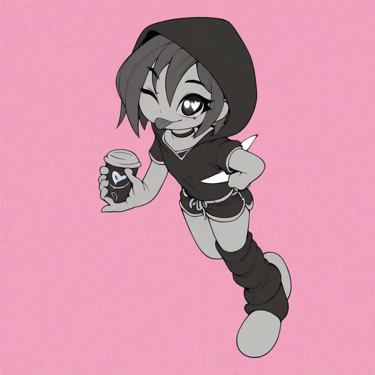 tongue out,  one eye closed,  pink background on Tensor.Art