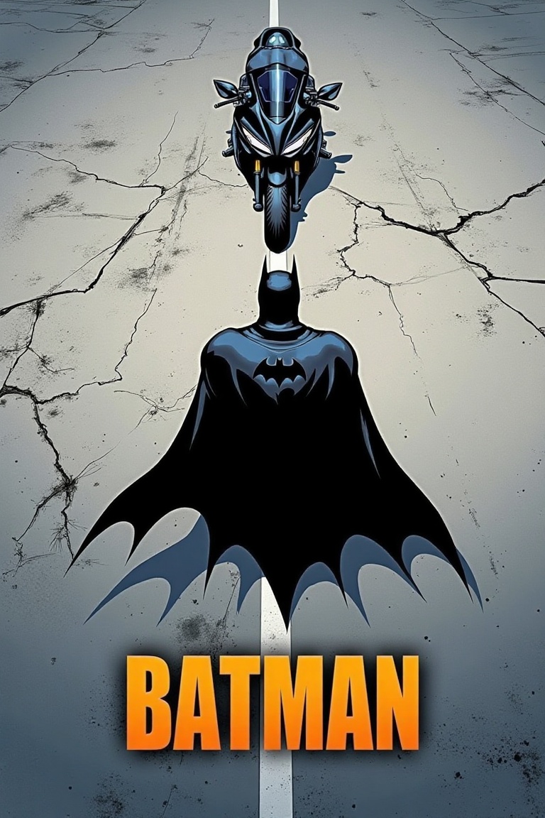 akira_poster,  batman in the middle,  heading towards a batman motorbike on Tensor.Art