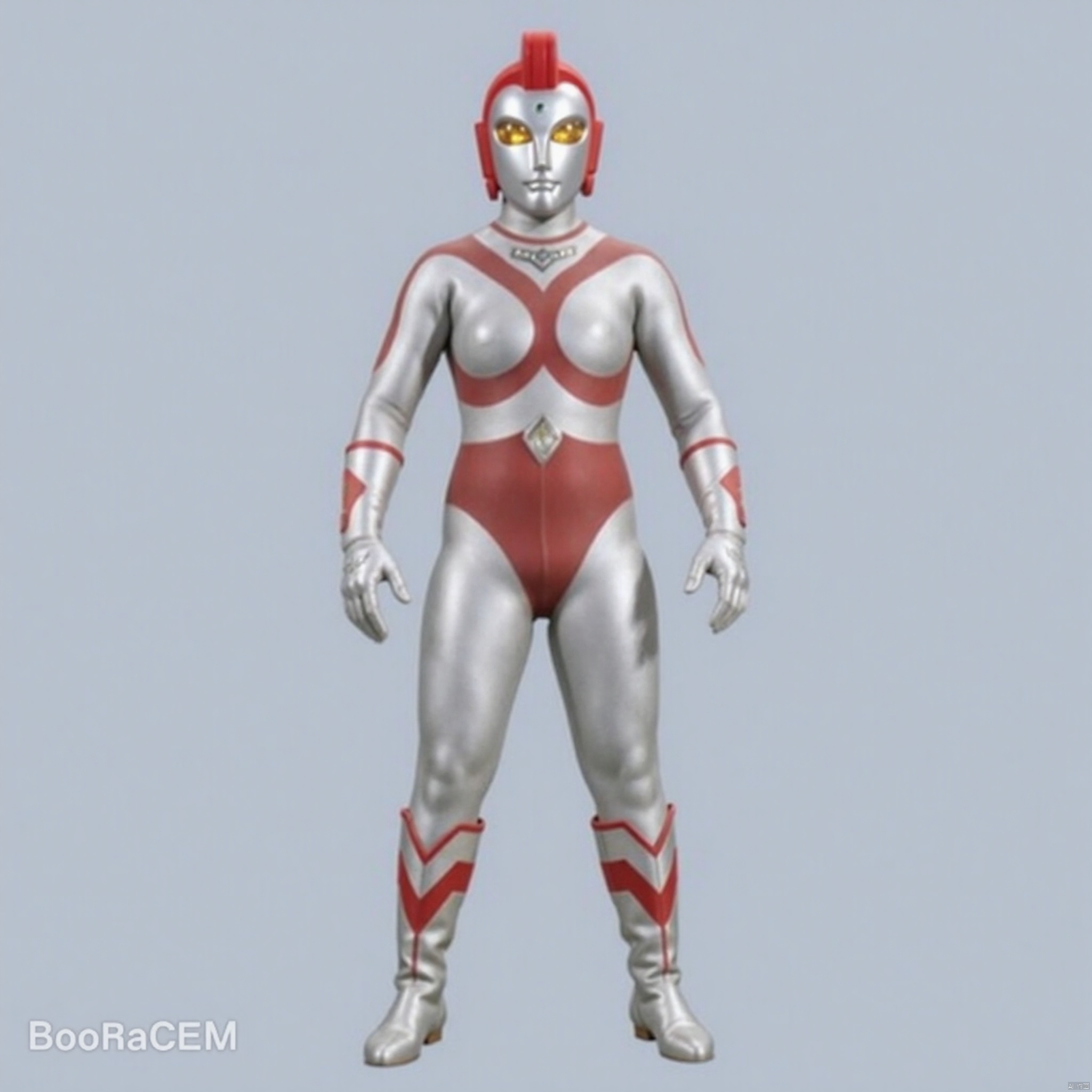(grey background:1.2),looking at viewer,(SOLO:1.4),outline,simple background,full body,looking at viewer,(((arms at side))),ultraman,silver bodysuit,silver gloves,legwear,gloves,boots,cover,mask,plugsuit,armor,bodysuit,red pattern on body,silver tight-fitting,silver footwear,helmet,leather suit,latex,tokusatsu,no humans,science fiction,silver head,hard mask,no smile,no eyes,no nose,solo,silver rubber bodysuit with red line