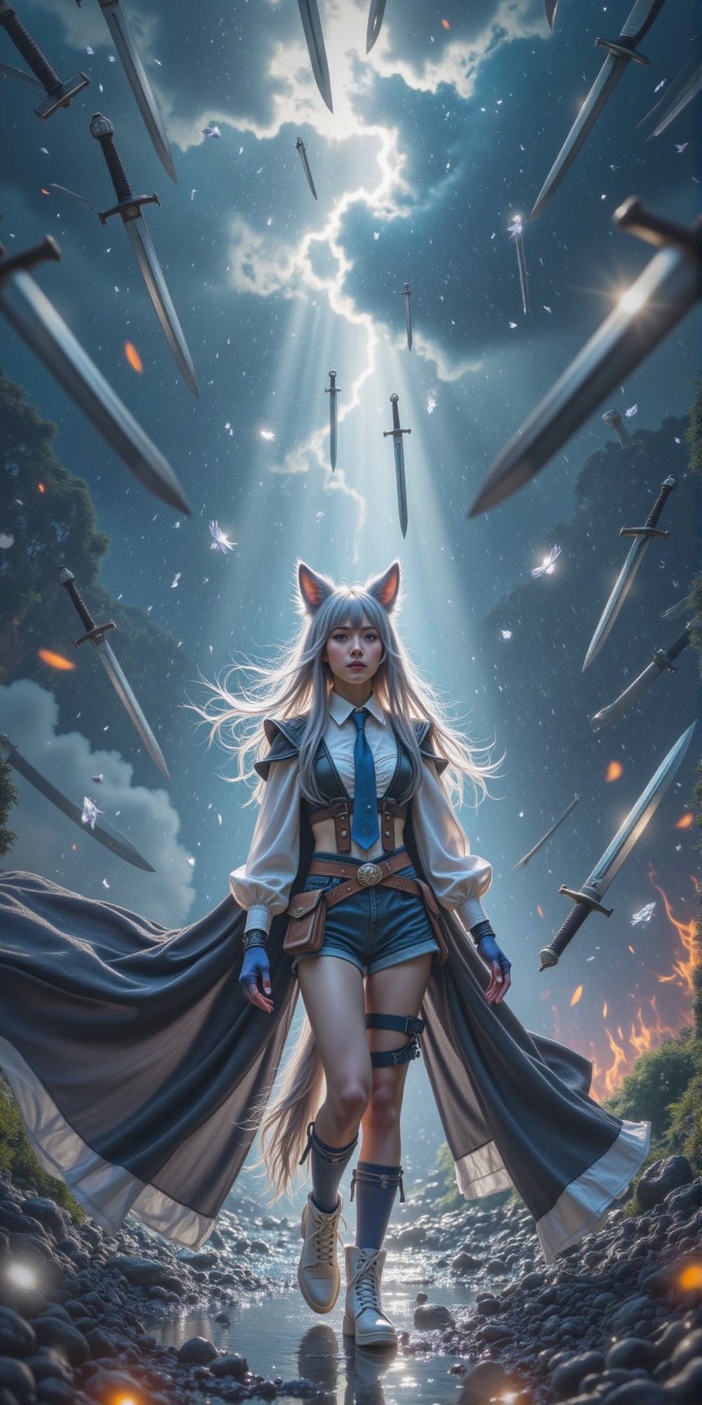 A photo of a beautiful woman in Arknights-Texas-The-Omertosa cosplay costume,  she is wearing a long-sleeved white collare...
