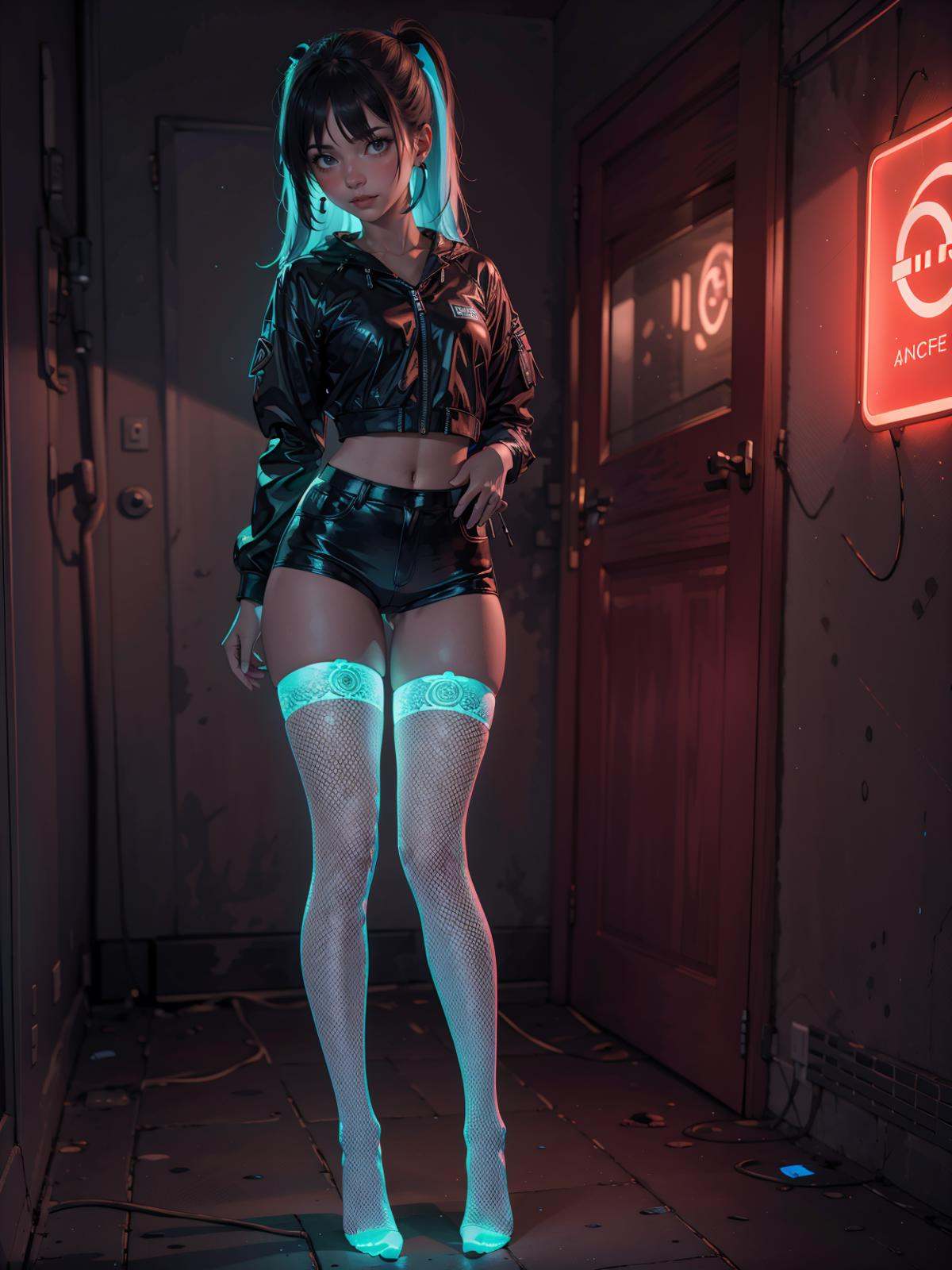 1girl,  glowing neon thighhighs on Tensor.Art