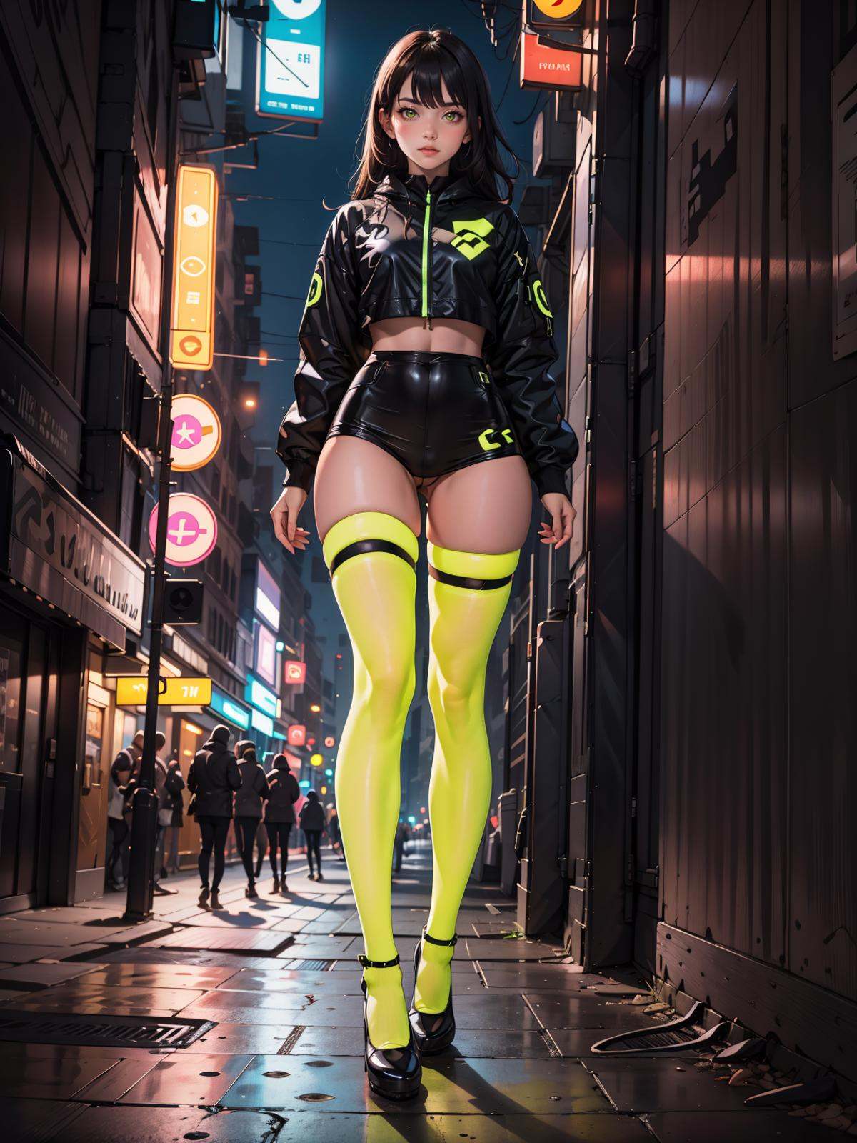 standing,  1girl,  glowing neon yellow thighhighs on Tensor.Art