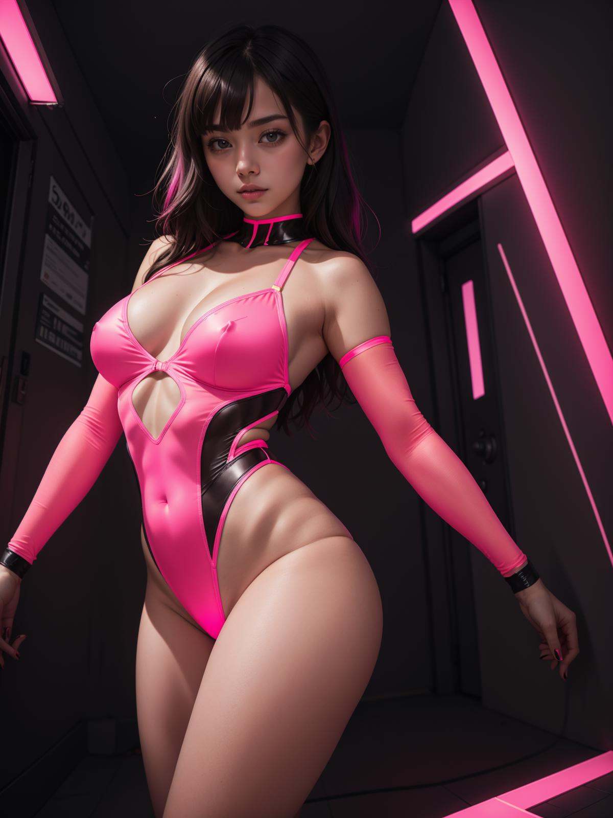 1girl,  glowing neon pink leotard on Tensor.Art