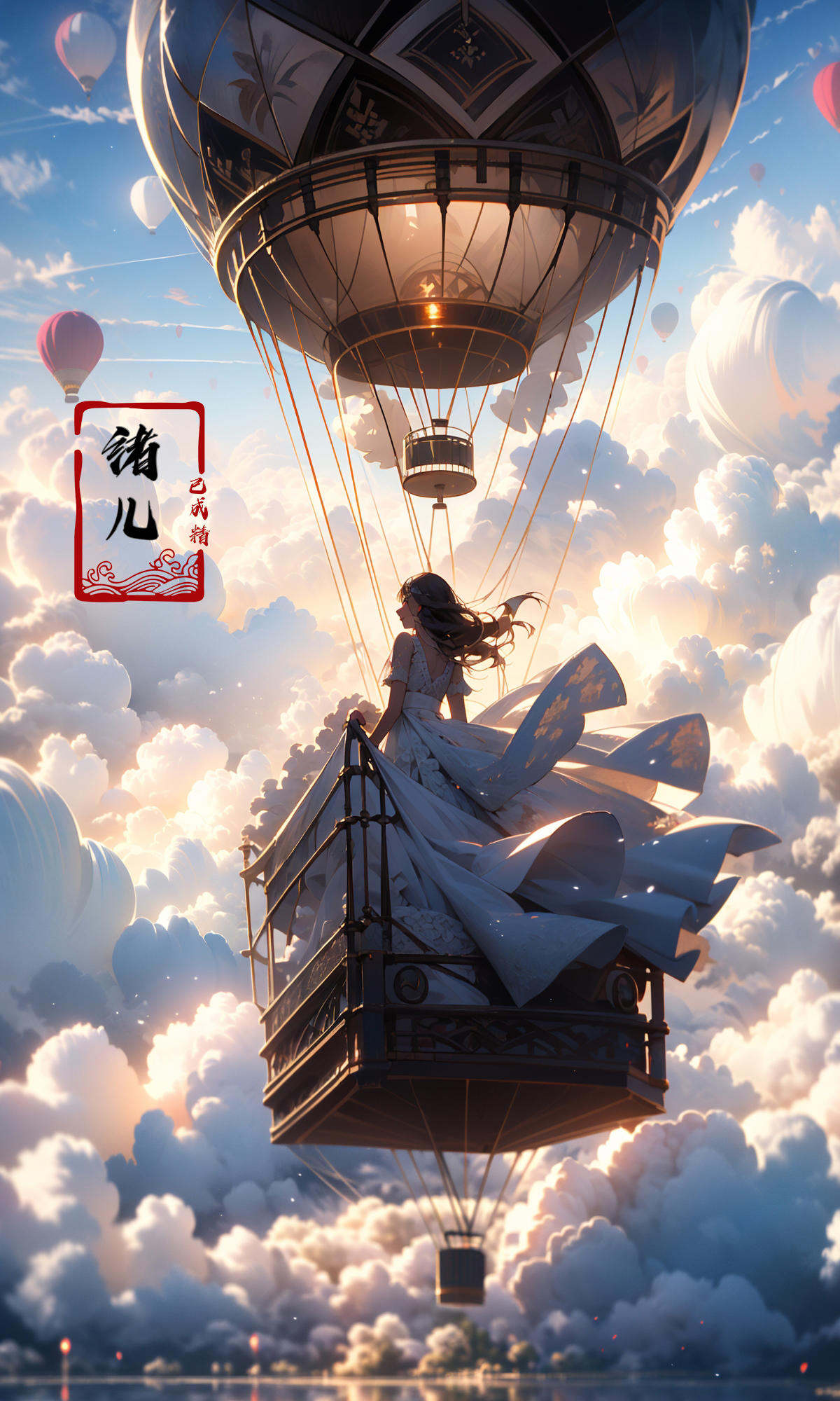 A hot-air balloon drifts above an abandoned theme park, the pilot capturing haunting photos of overgrown roller coasters and flooded game stalls., rubber material, fullbody shot, Claude Monet, Jamie Hawkesworth, Gertrude Abercrombie，(dramatic, gritty, intense:1.4),masterpiece, best quality, 32k uhd, insane details, intricate details, hyperdetailed, hyper quality, high detail, ultra detailed, Masterpiece,bridal veil，wedding dress，<lora:绪儿-热气球stage:0.9>