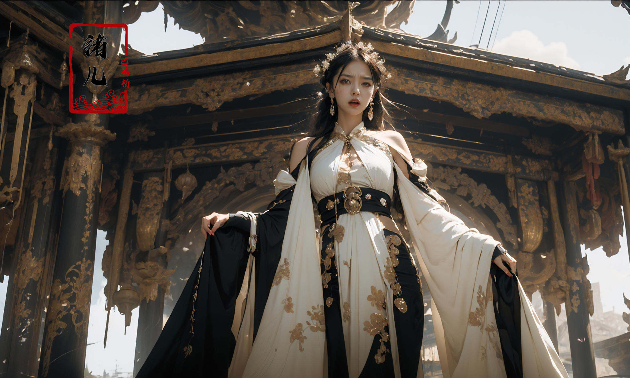 (dramatic, gritty, intense:1.4),masterpiece, best quality, 32k uhd, insane details, intricate details, hyperdetailed, hyper quality,<lora:绪儿-皇宫palace background:0.9>