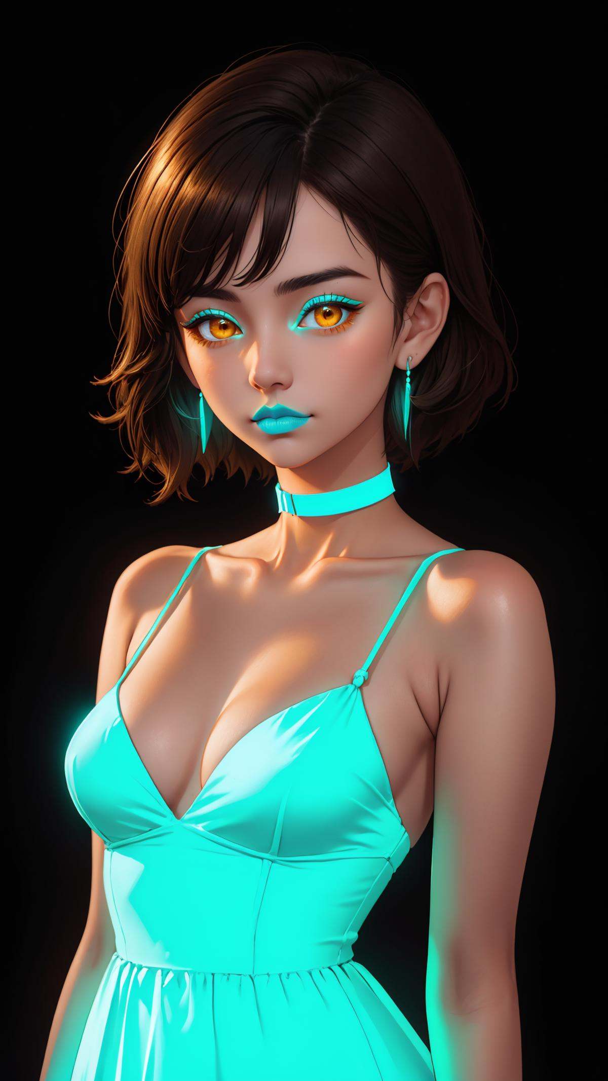 1girl,  (glowing neon blue dress),  glowing neon blue earrings on Tensor.Art