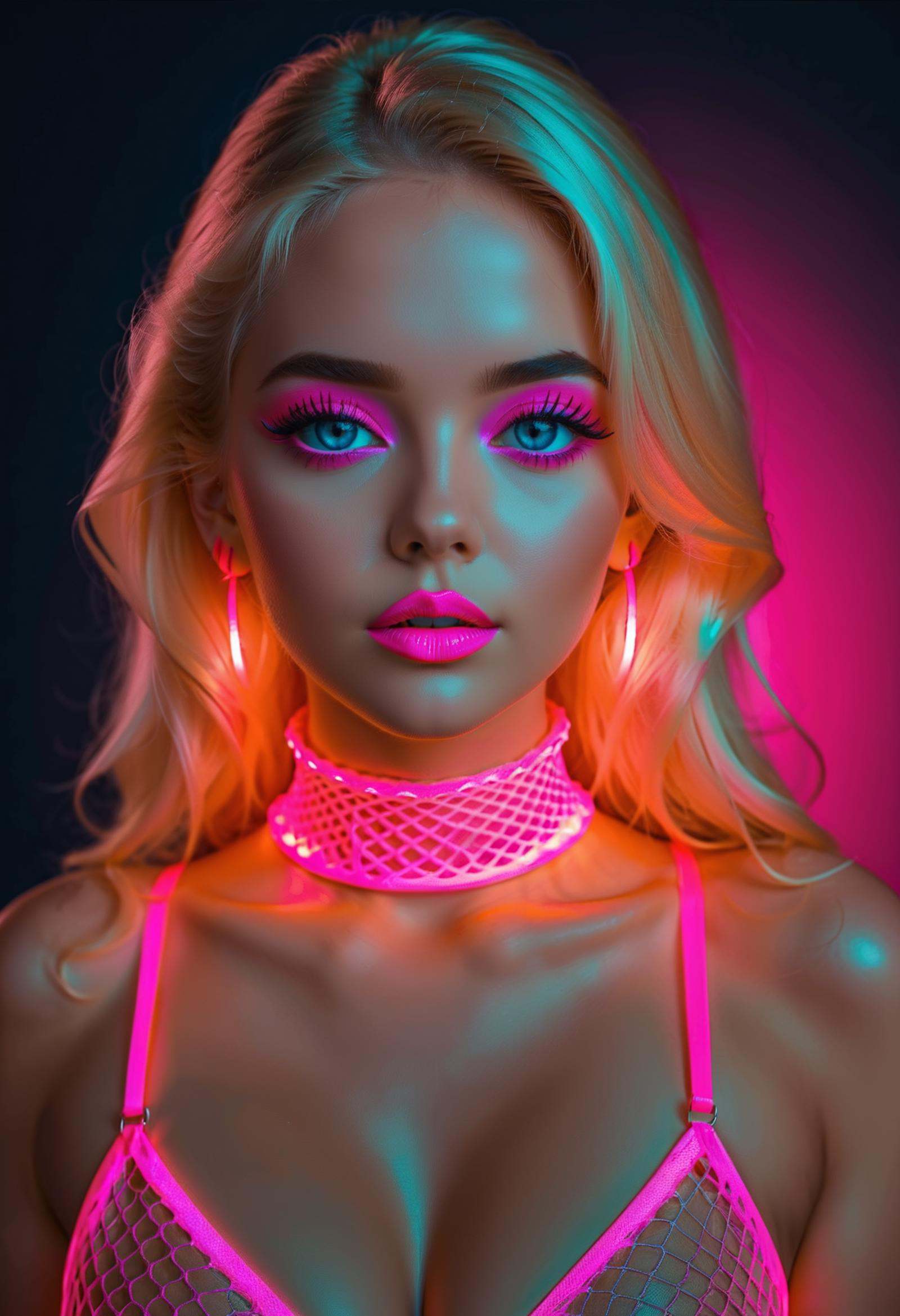 upper body portrait,  1girl,  glowing neon pink fishnets on Tensor.Art