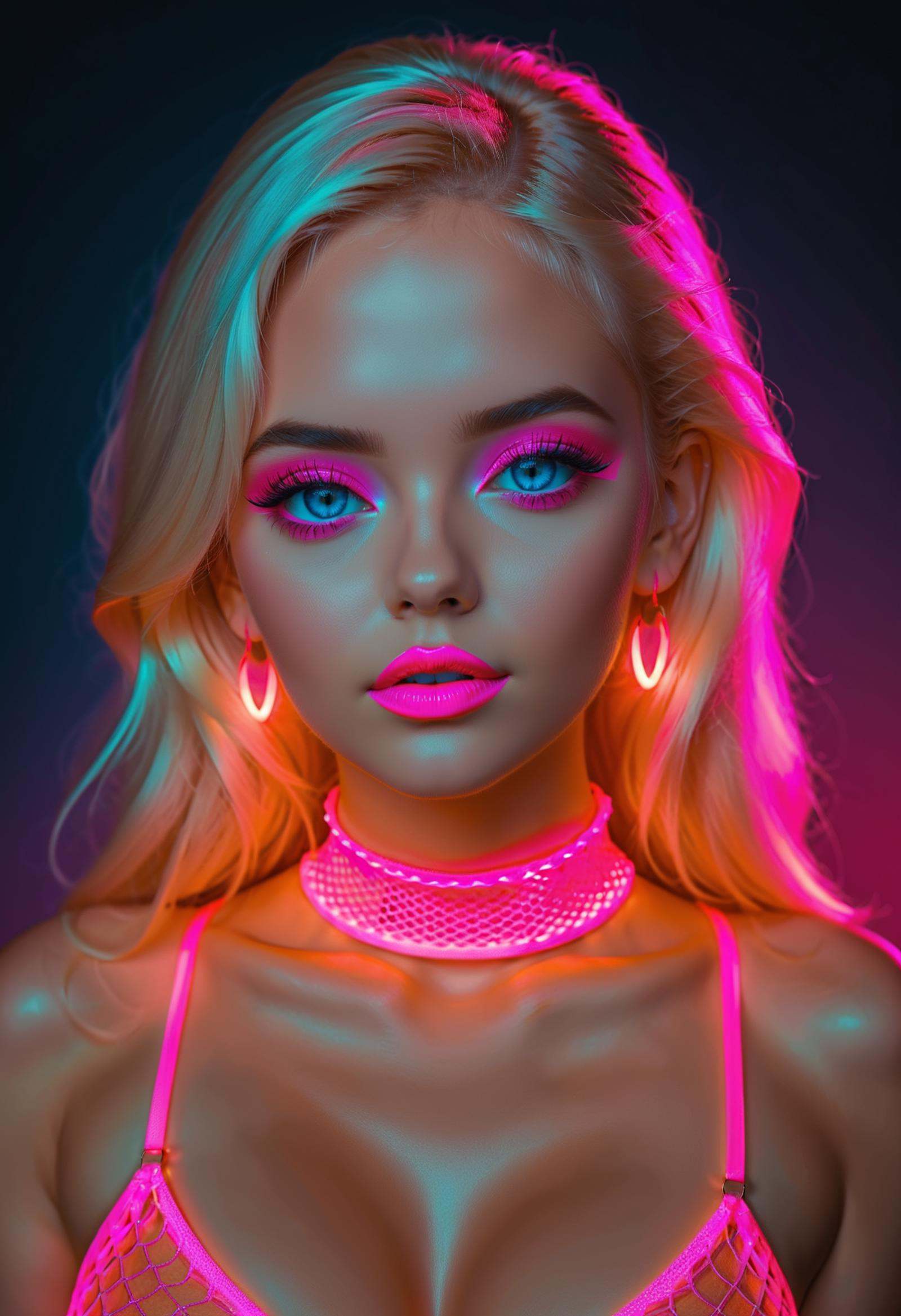 upper body portrait,  1girl,  glowing neon pink fishnets on Tensor.Art