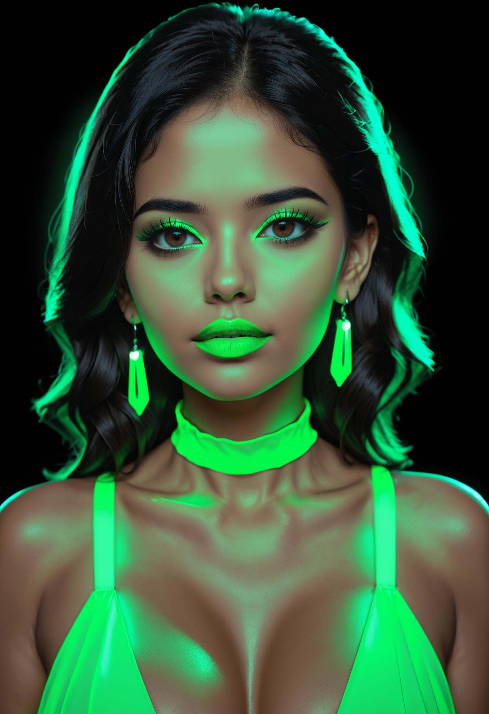 upper body portrait,  1girl,  glowing neon green dress on Tensor.Art