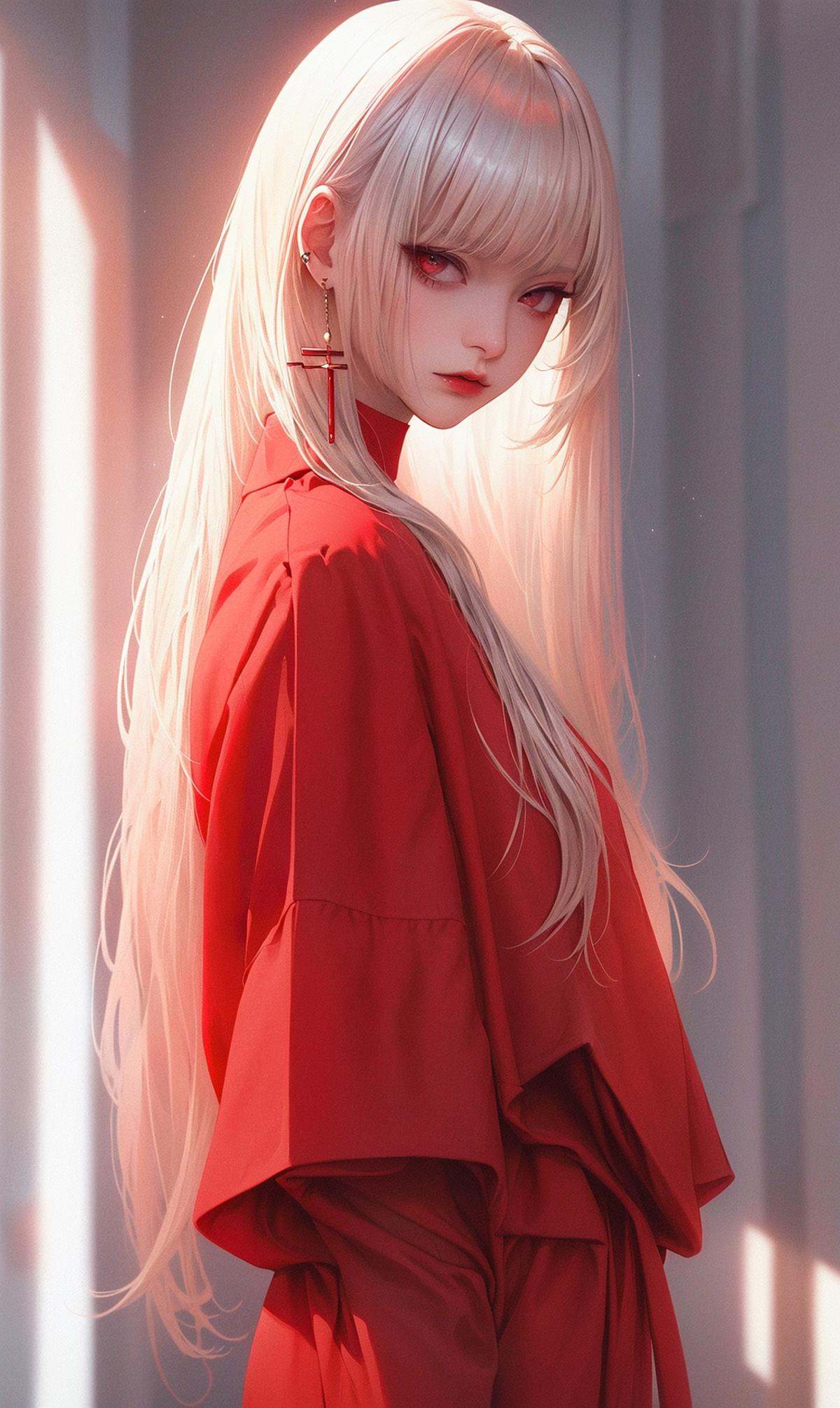 masterpiece, best quality, 32k, insane details, intricate details,1girl, fashion photography, in style of angura kei，hime - cut, straight hair，in a minimalist Misasakan room，high-wistskirt，cllaredshirt，(short hair:1.4)，striped，blunt bangs，(Mole under eye:1.0),hand in pocket，flower，earrings,<lora:hime cut_20230820175457:0.8>