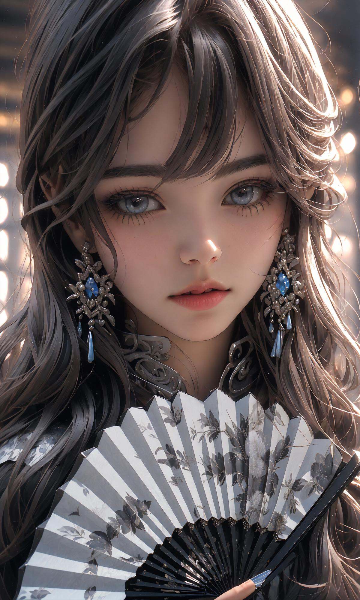 (Masterpiece),(best quality),((masterpiece)),(highres), (original:1.8), (extremely detailed 8K wallpaper), overexposure,1girl, close-up, (fan:1.1),A huge fan，<lora:绪儿-扇子fan:1>