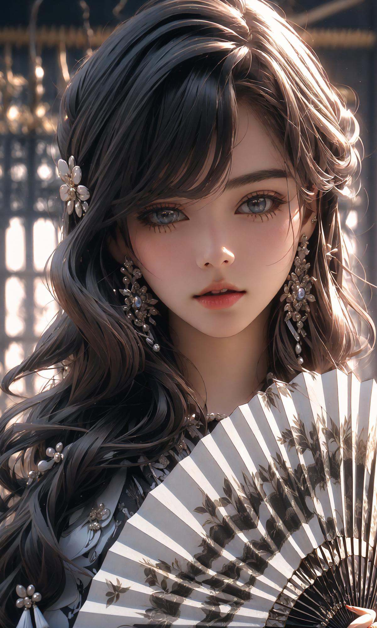 (Masterpiece),(best quality),((masterpiece)),(highres), (original:1.8), (extremely detailed 8K wallpaper), overexposure,1girl, close-up, (fan:1.1),A huge fan， <lora:绪儿-扇子fan:1>