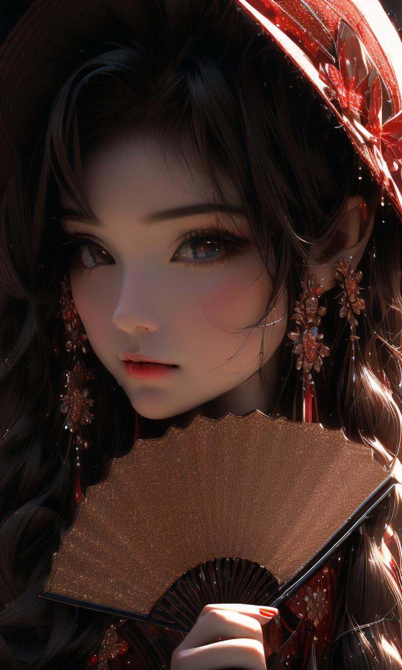 (Masterpiece),(best quality),((masterpiece)),(highres), (original:1.8), (extremely detailed 8K wallpaper), overexposure,1girl, close-up, (fan:1.1),<lora:绪儿-扇子fan:1>