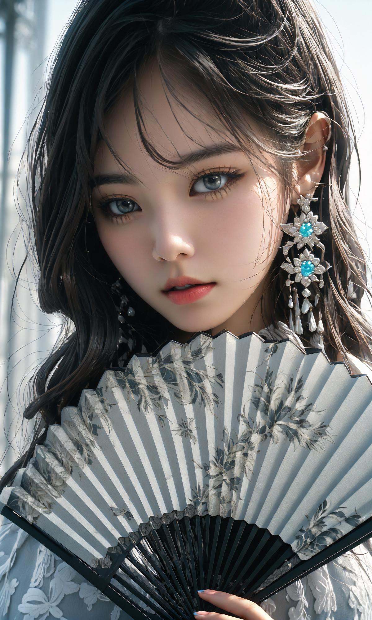 (Masterpiece),(best quality),((masterpiece)),(highres), (original:1.8), (extremely detailed 8K wallpaper), overexposure,1girl, close-up, (fan:1.1),A huge fan， <lora:绪儿-扇子fan:1>