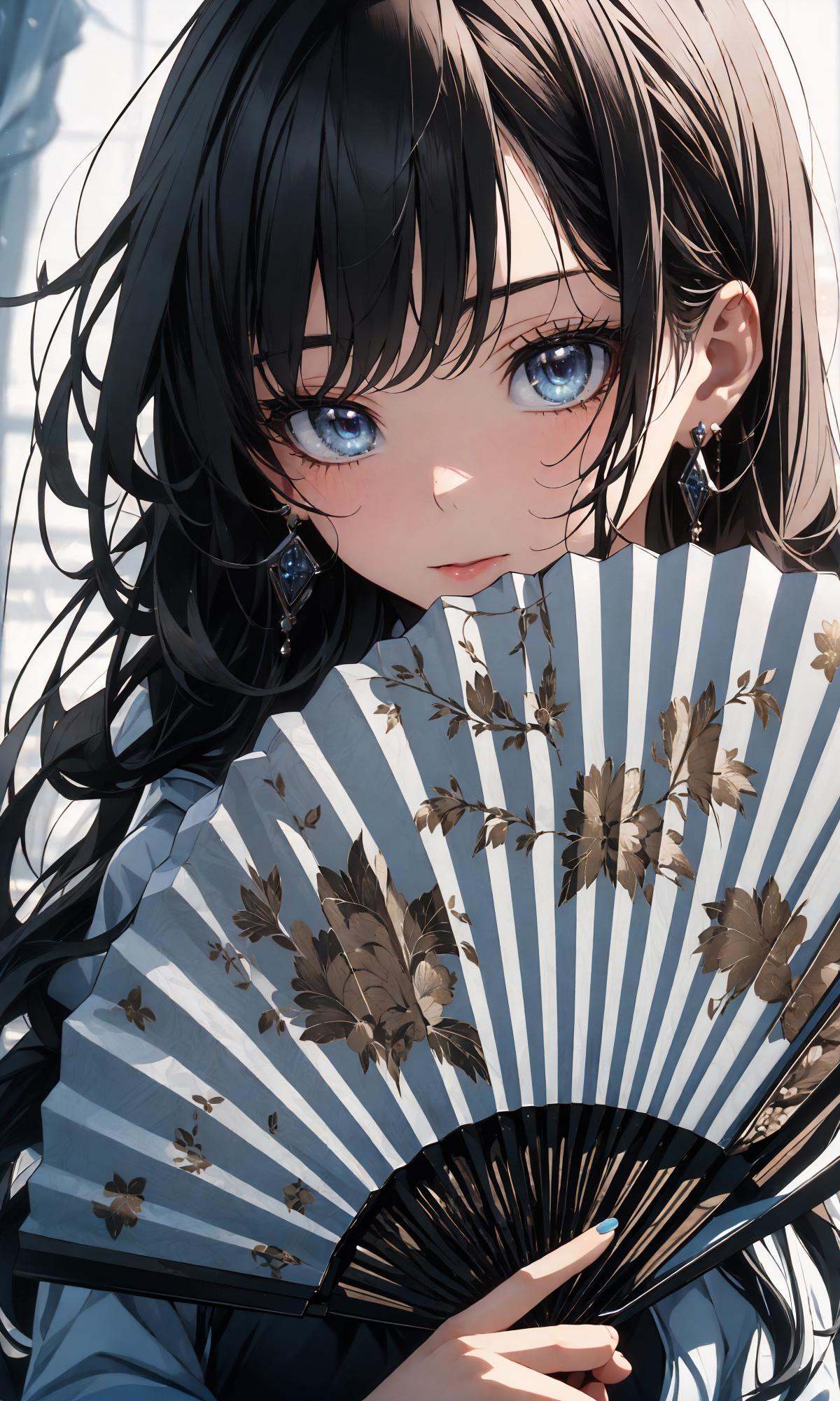 (Masterpiece),(best quality),((masterpiece)),(highres), (original:1.8), (extremely detailed 8K wallpaper), overexposure,1girl, close-up, (fan:1.1),A huge fan，<lora:绪儿-扇子fan:0.8>