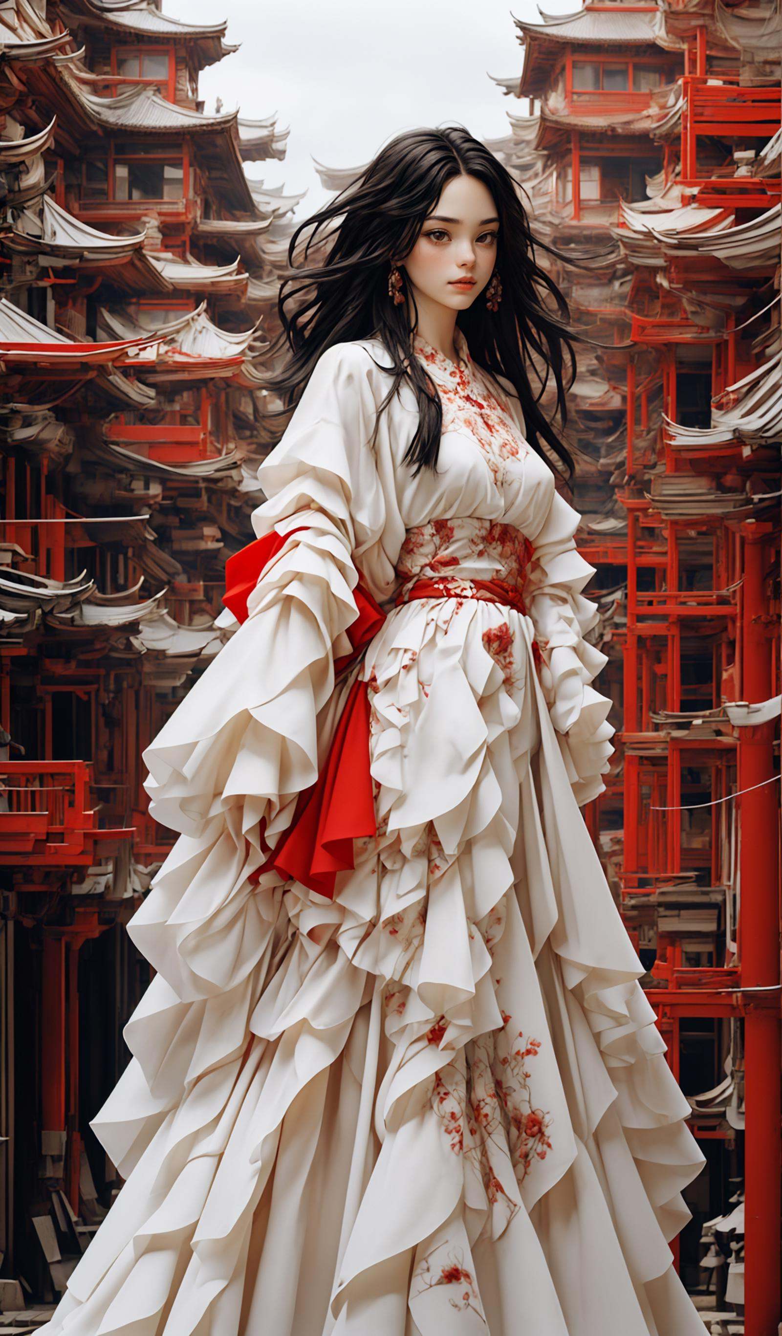 (dramatic, gritty, intense:1.4),masterpiece, best quality, 32k, insane details, intricate details, hyperdetailed, hyper quality, high detail, ultra detailed, Masterpiece, elaborate Hanfu，(red Hanfu:1.4)，(Chinese architecture:1.5)，red，smoke，fog，<lora:绪儿-﷿定汉服:0.9>