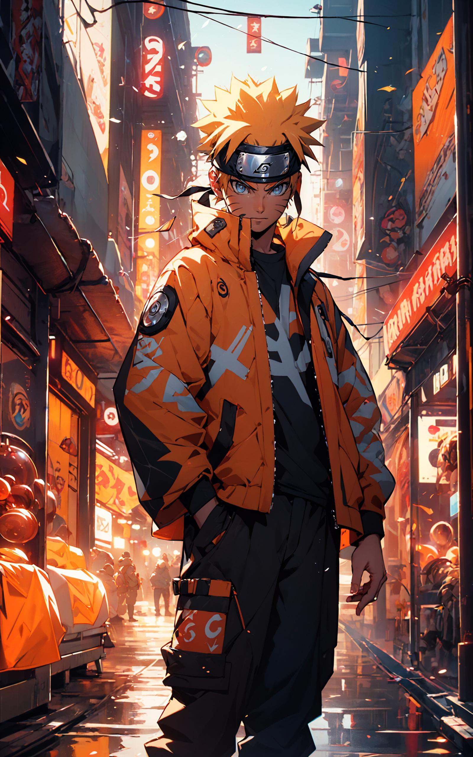 Naruto Uzumaki in Naruto, holographic reality, holographic halo, motion blur, game light effect, rim light, soft light, movie rim light, delicate light, cyberpunk style, oil painting texture, full length shot, 3D artist, detailed, futuristic， <lora:Naruto_20230804071043-000014:0.8>