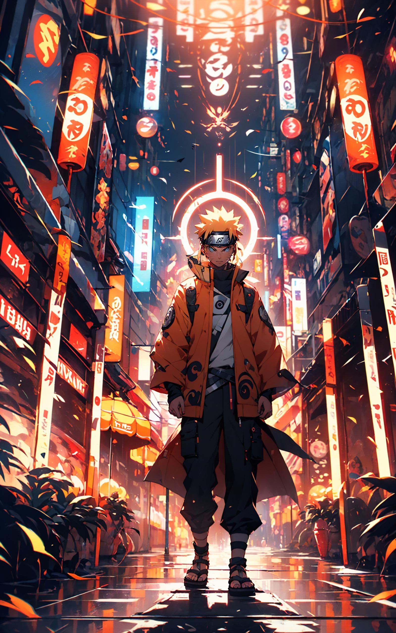 Naruto Uzumaki in Naruto, holographic reality, holographic halo, motion blur, game light effect, rim light, soft light, movie rim light, delicate light, cyberpunk style, oil painting texture, full length shot, 3D artist, detailed, futuristic， <lora:Naruto_20230804071043-000014:0.8>