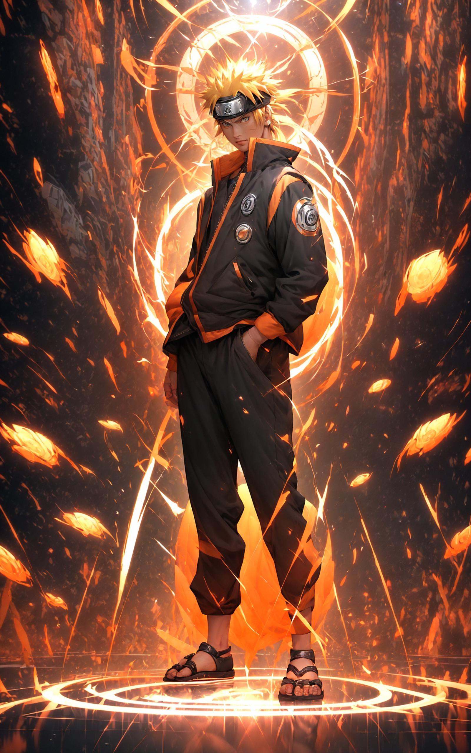 Naruto Uzumaki in Naruto, holographic reality, holographic halo, motion blur, game light effect, rim light, soft light, movie rim light, delicate light, cyberpunk style, oil painting texture, full length shot, 3D artist, detailed, futuristic， <lora:Naruto_20230804071043-000014:0.8>
