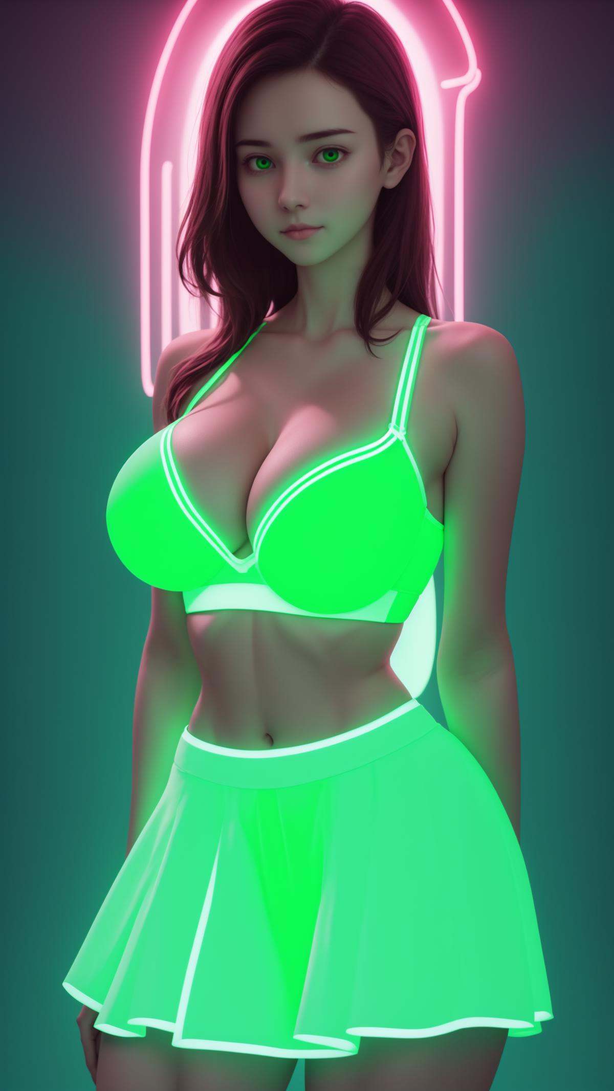 (glowing-neon-green-skirt),  (glowing-neon-green-bra),  1girl on Tensor.Art