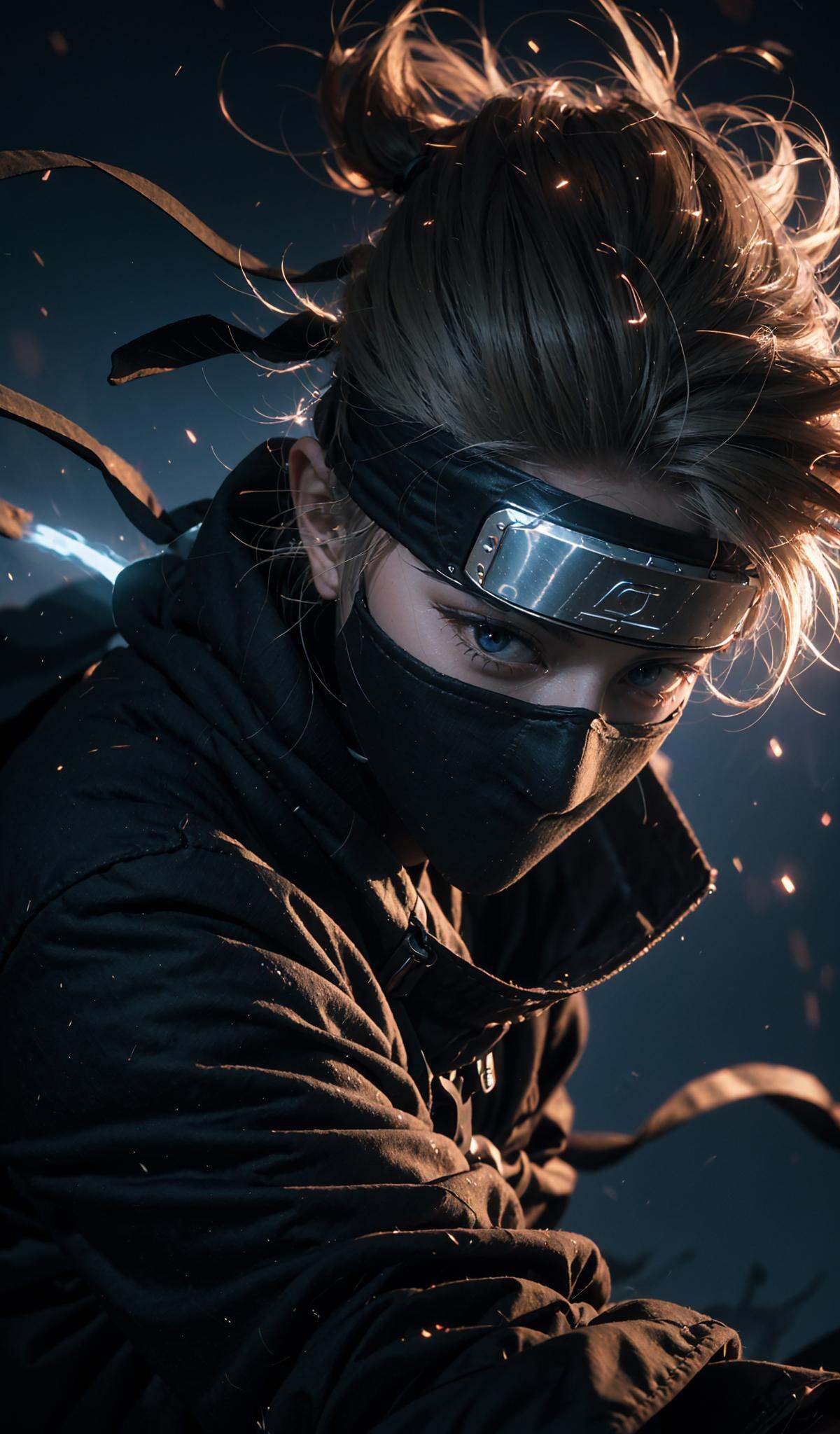 (dramatic, gritty, intense:1.4),masterpiece, best quality, 8k, insane details, intricate details, hyperdetailed, hyper quality, high detail, ultra detailed, Masterpiece,upper body, close-up,(imid shot,macro shot:1.25),Kakashi Hatake in Naruto, holographic reality, holographic halo, motion blur, game light effect, rim light, soft light, movie rim light, delicate light, cyberpunk style, oil painting texture, full length shot, 3D artist, detailed, futuristic, lightning,  <lora:Kakashi Hatake_20230802113200:0.8>