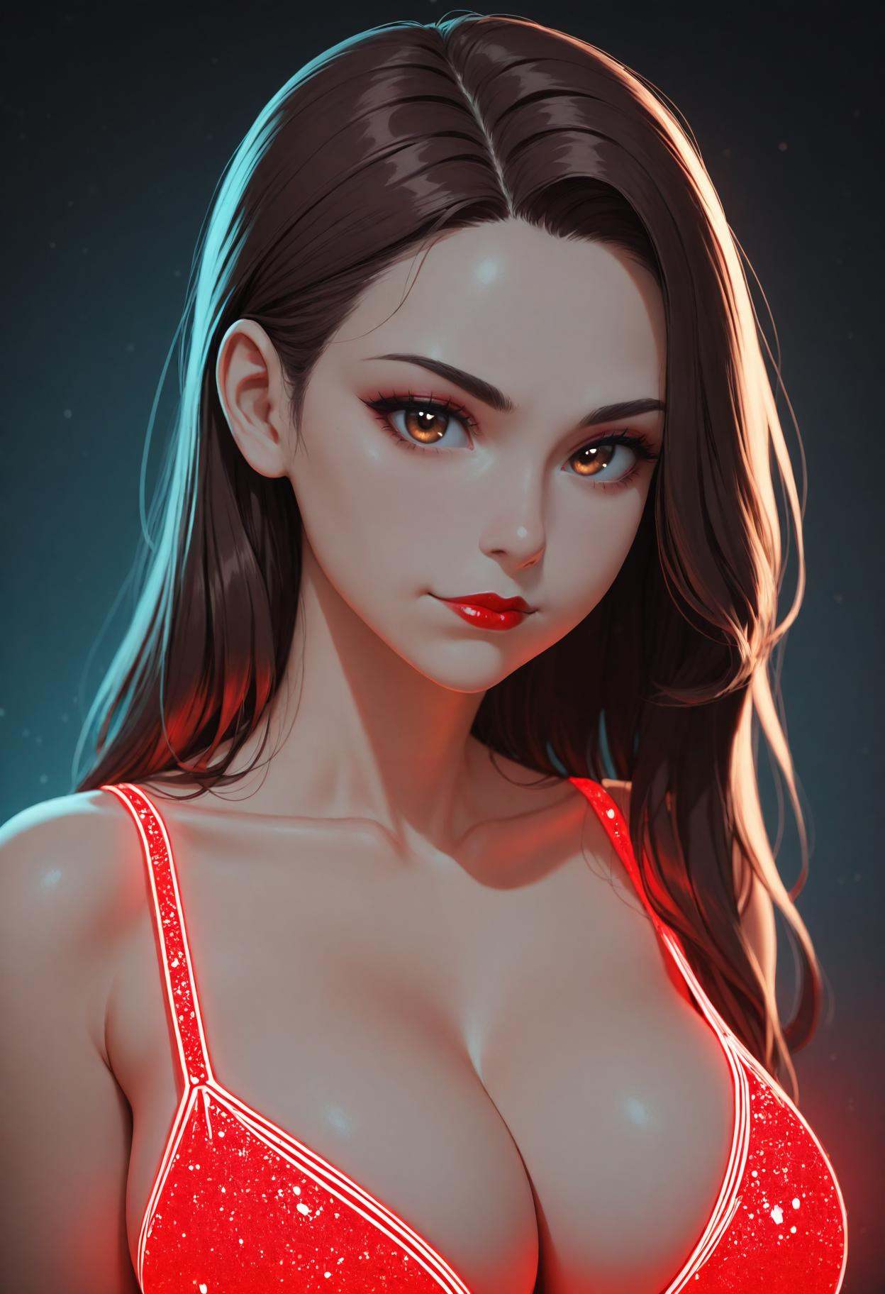 glowing-neon-red-dress,  portrait,  1girl on Tensor.Art