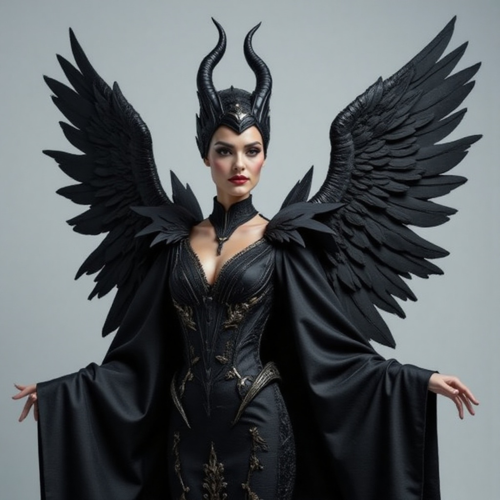 Maleficent,  the Disney villain from Sleeping Beauty,  wears a black dress on Tensor.Art