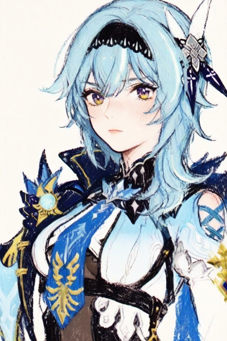 crayon_sketch,  1girl,  Eula \genshin_impact\ on Tensor.Art