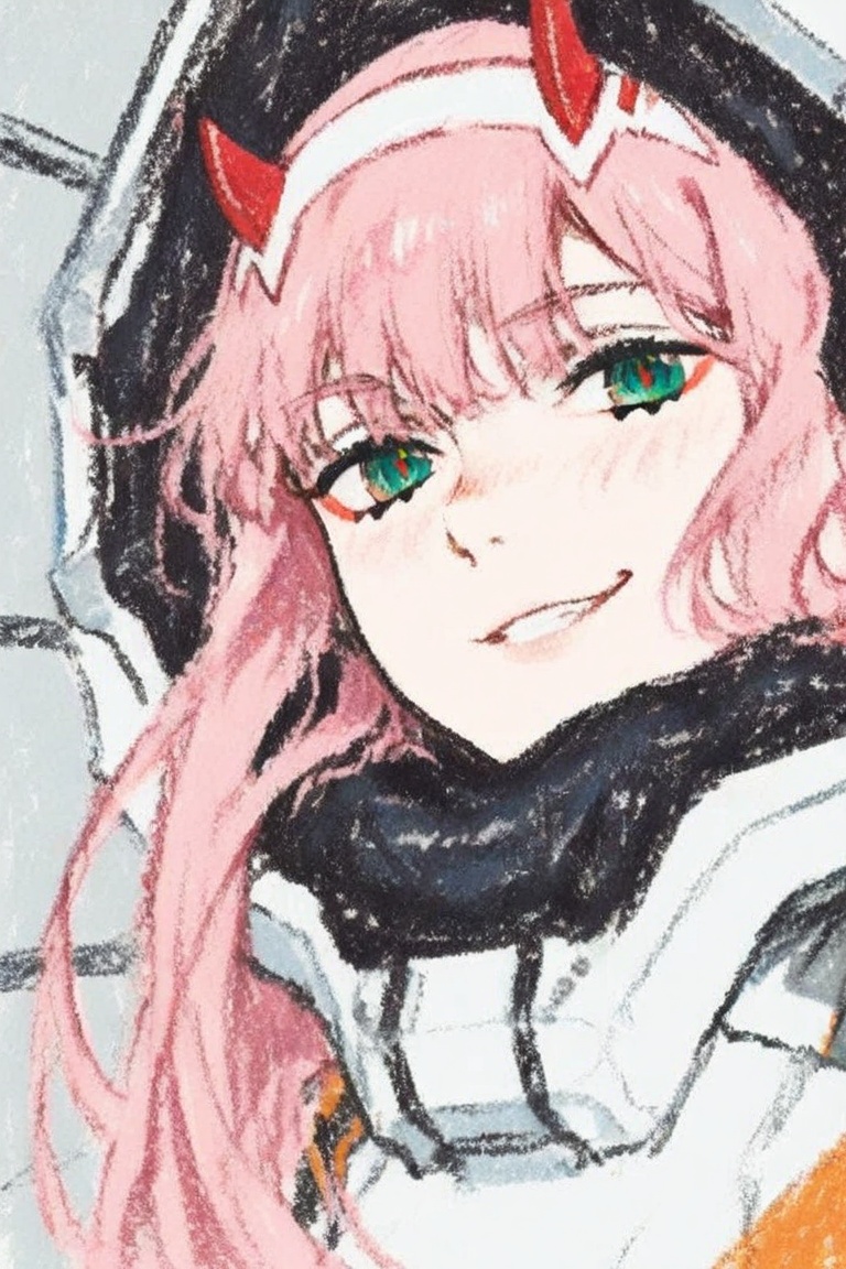 crayon_sketch,  1girl,  Zero Two \Darling in the Franxx\ on Tensor.Art