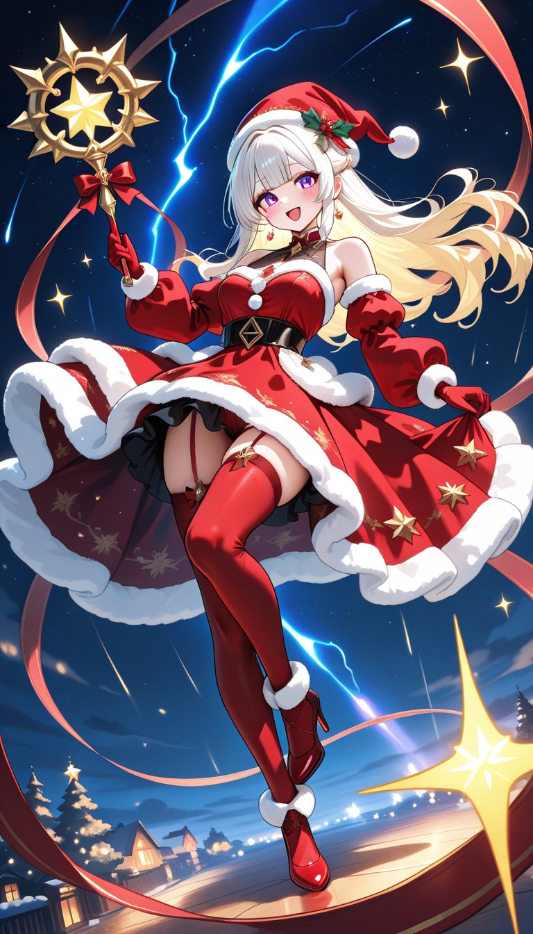 The heroine of FFVIIRe is in an enchanting Christmas mood,  radiating confidence in a surreal,  festive scene. She wears a...