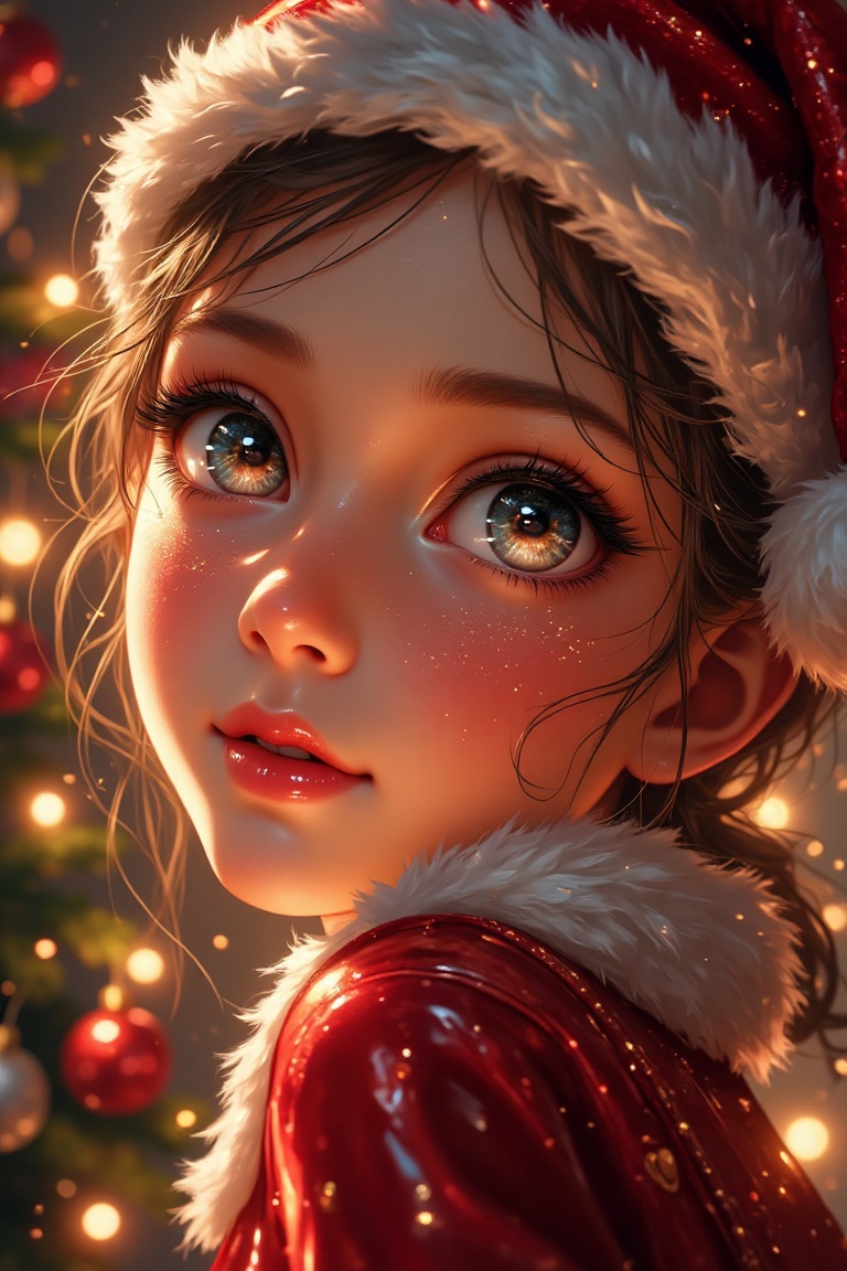 A close-up shot of a girl with glossy,  sparkling pink lips and big,  expressive eyes on Tensor.Art