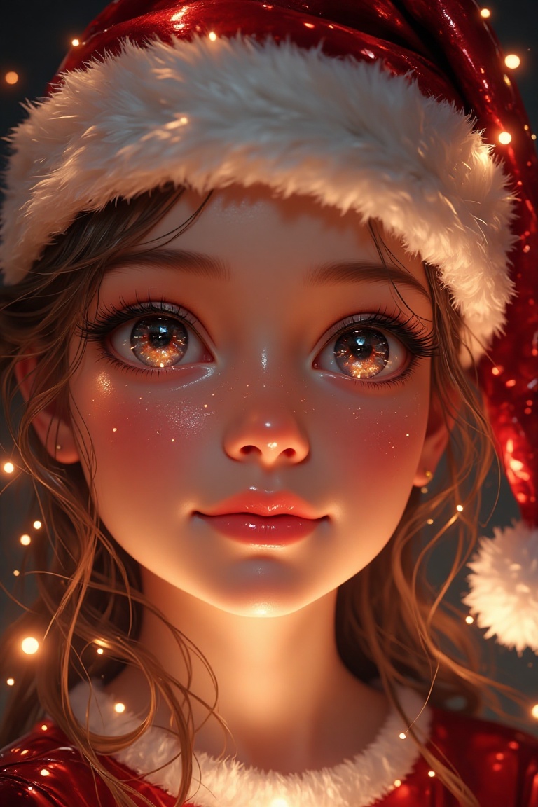 A close-up shot of a girl with glossy,  sparkling pink lips and big,  expressive eyes on Tensor.Art