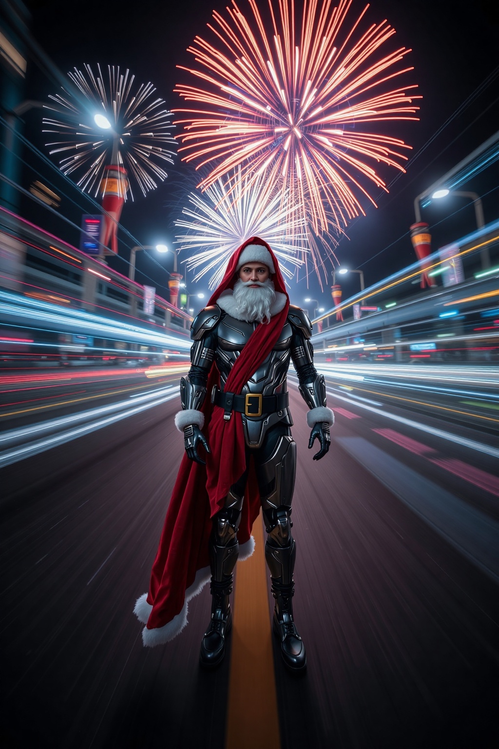 Long exposure photograph,  dynamic motion,  cyberpunk world on Tensor.Art