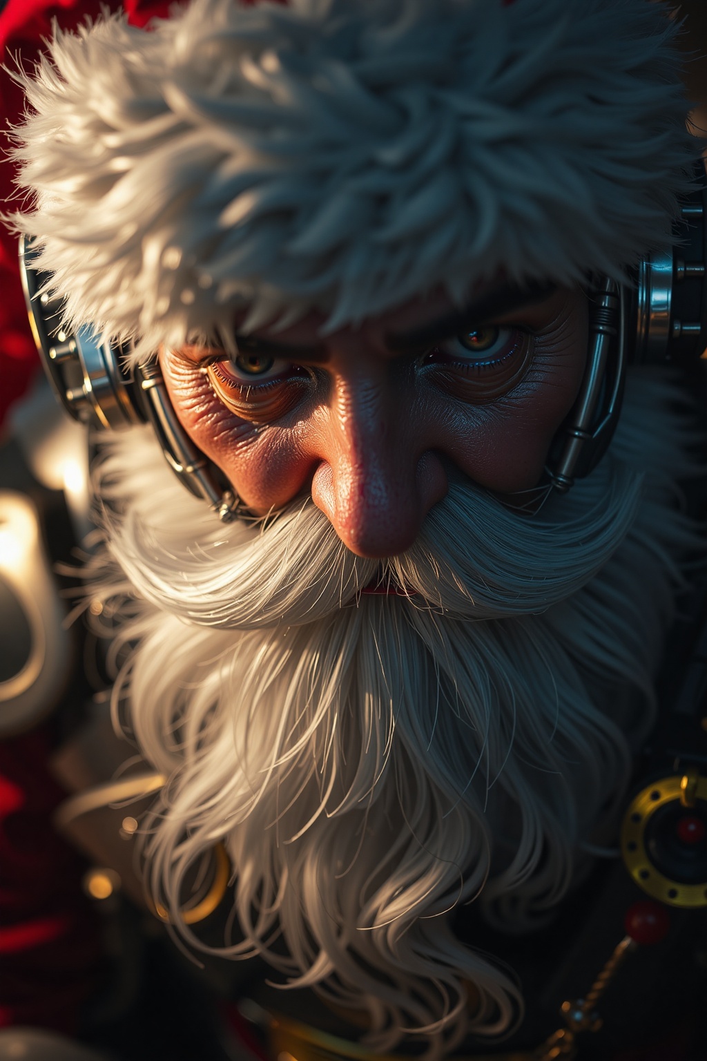 Extreme macro close-up,  gentle soft light,  cyberpunk Santa Claus on Tensor.Art