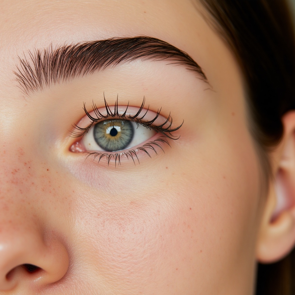 High resolution Close-up,  macro shot of a light-skinned woman's eye and surrounding facial area. Natural,  unretouched sk...