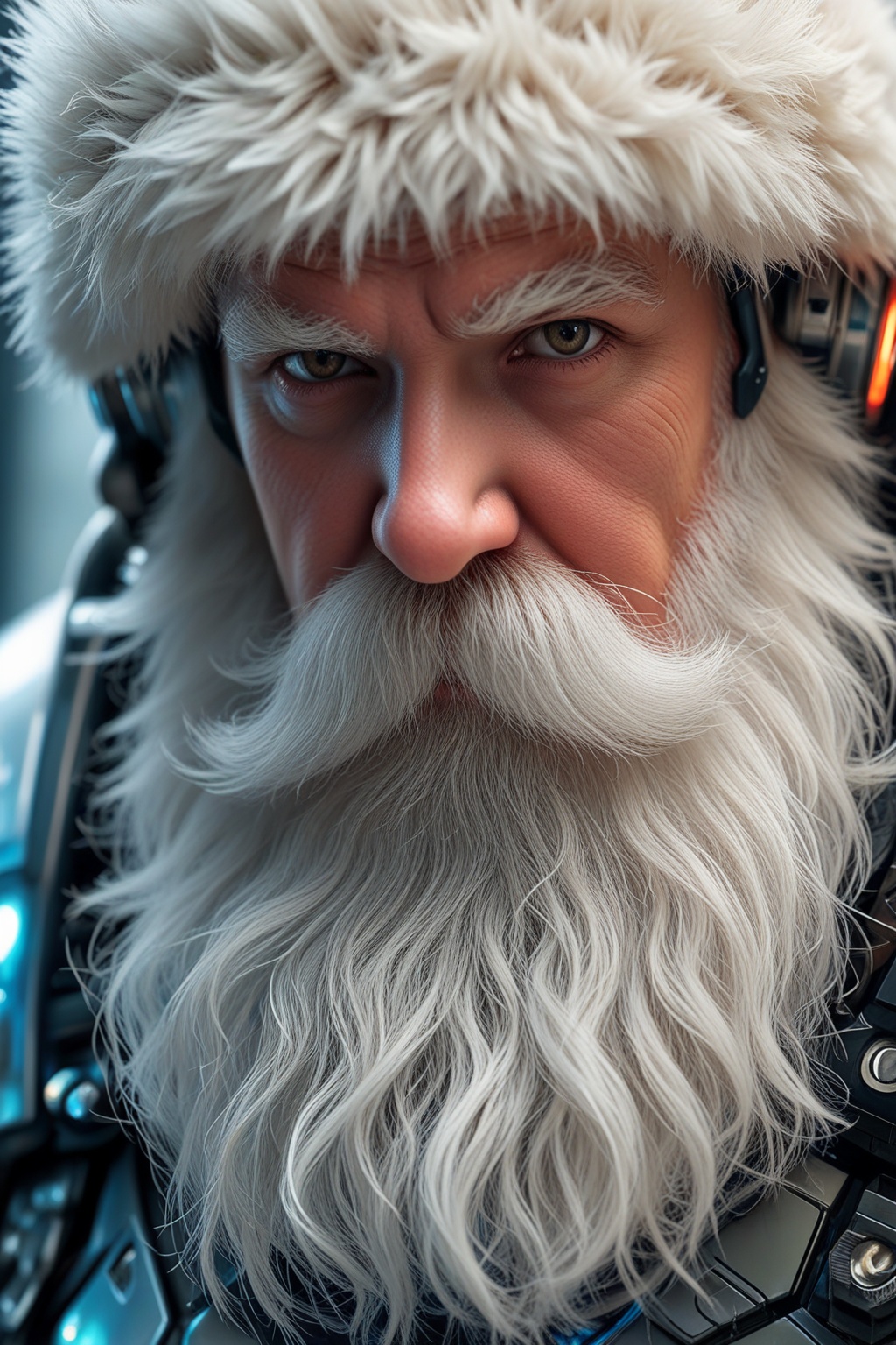 Extreme macro close-up,  gentle soft light,  cyberpunk Santa Claus on Tensor.Art