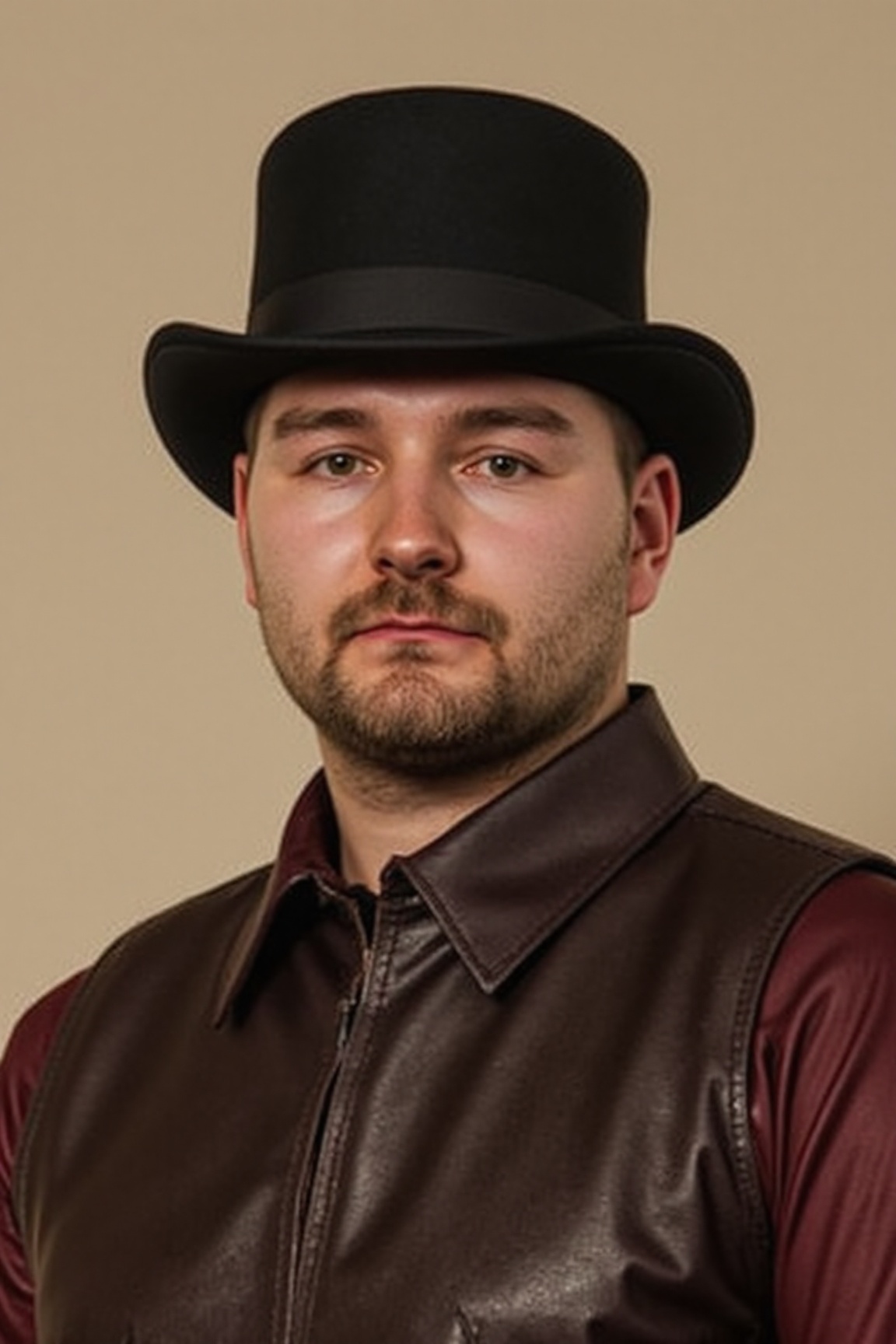 The image is a high-resolution photograph of d1m1vdb,  a man against a plain,  light beige background. The man is centrall...